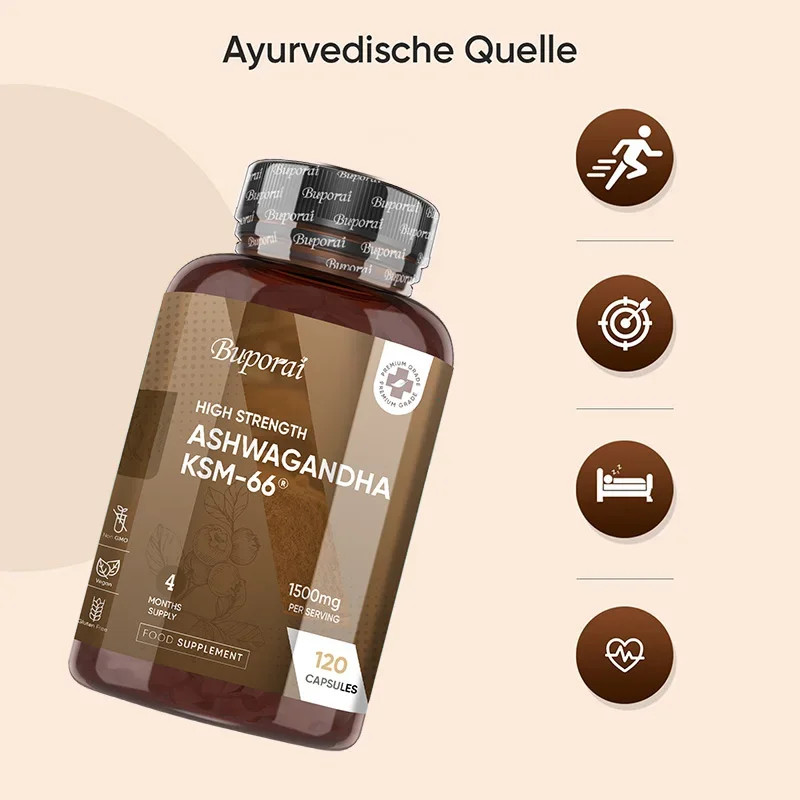 Ashwagandha KSM-66 120pcs, Enhance Muscle Strength, Improve Mood, Absorption
