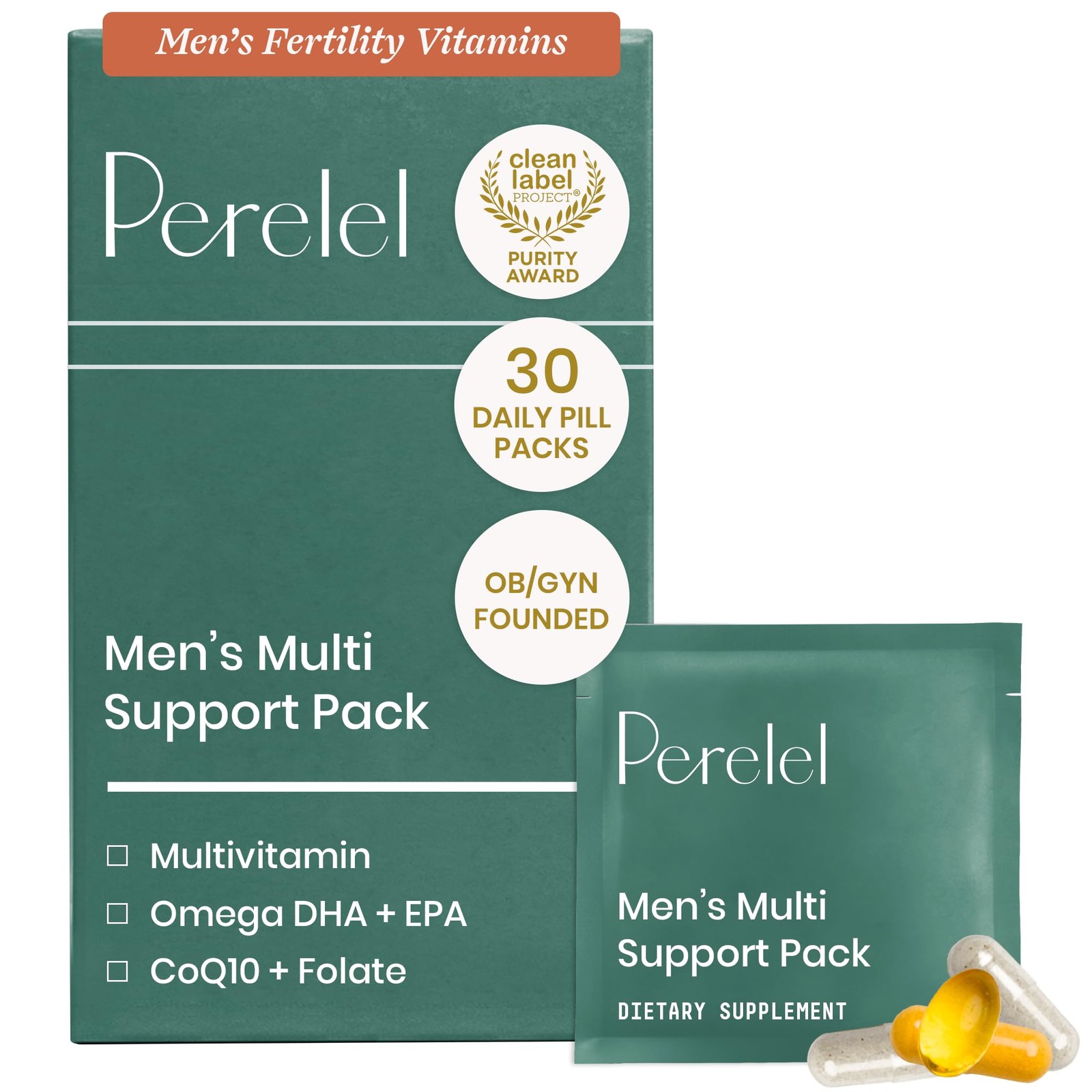 Perelel Men’s Multi Support Pack, Daily Multivitamin 30 Count (Pack of 1)