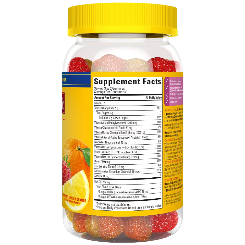 Nature Made Multi for Her + Omega-3 Gummies – Lemon, Orange & Strawberry