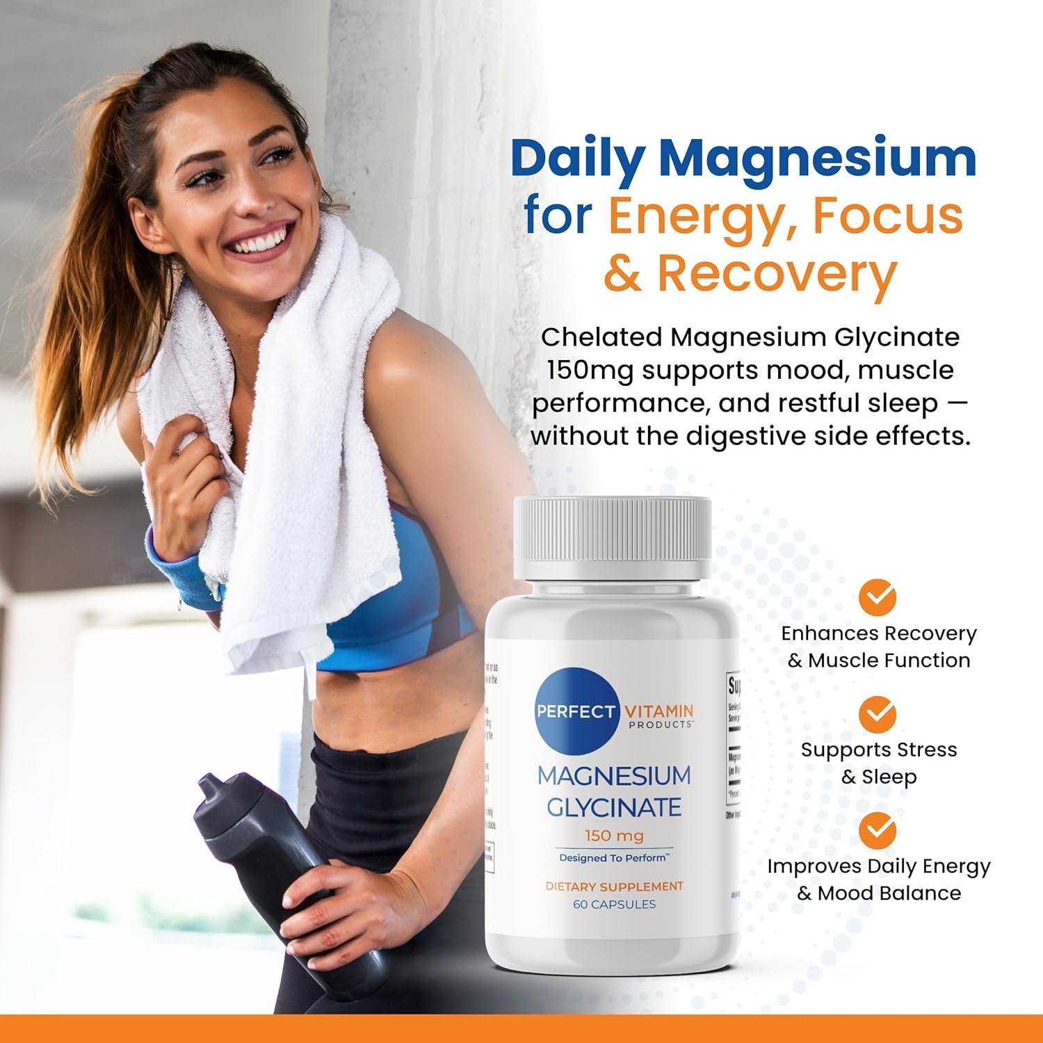 High Absorption Bioavailable Magnesium Glycinate 150mg 60 Capsules Sleep Support