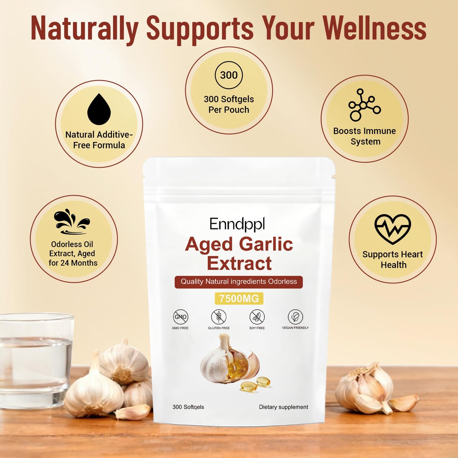Aged Garlic Extract 7500mg, 300 Odorless 300 Count (Pack of 1)