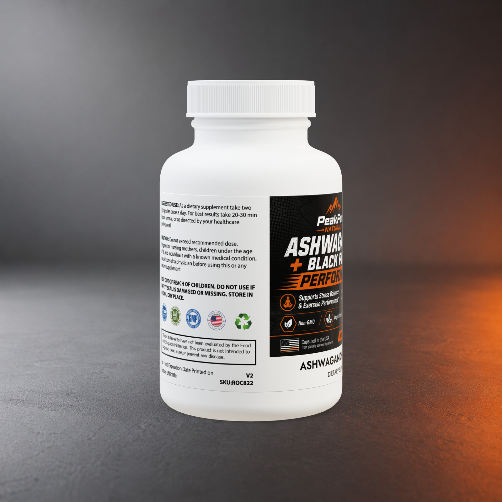Ashwagandha Black Pepper Performance 60 Capsules Stress Support Vegan Non-GMO
