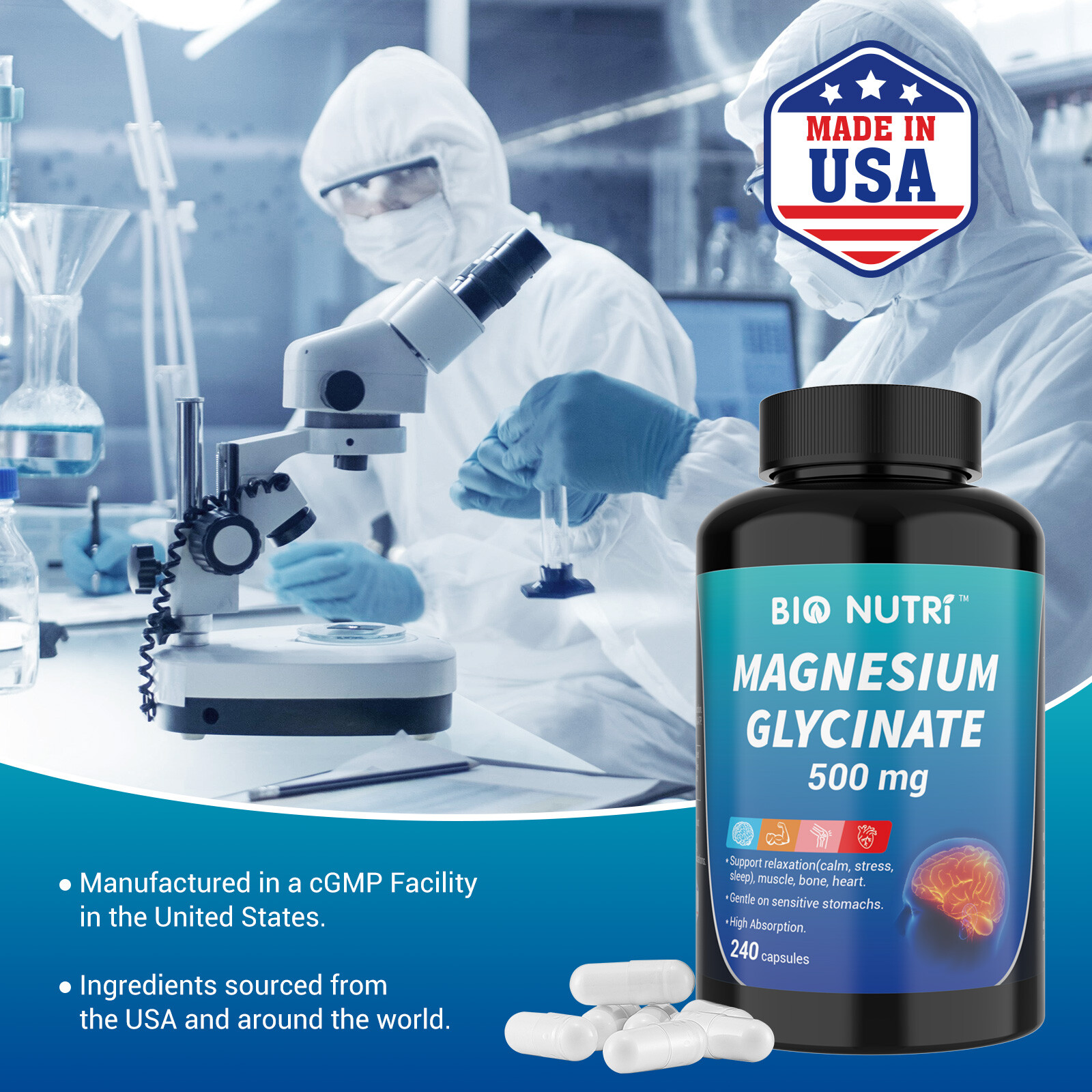 Magnesium Glycinate For Improved Sleep Stress Anxiety Relief 500mg Capsule LOT