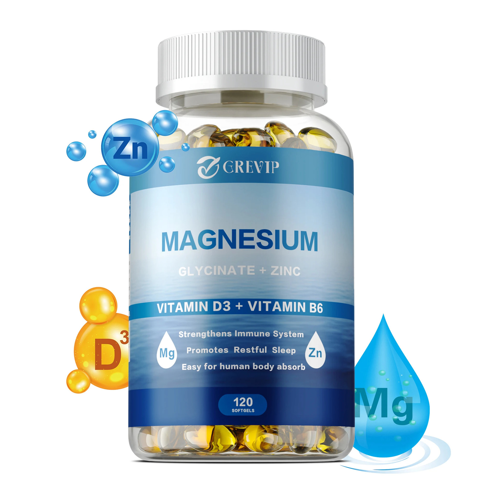Magnesium Glycinate + Zinc 120pcs – Nerves & Brain Function Health,Improve Sleep