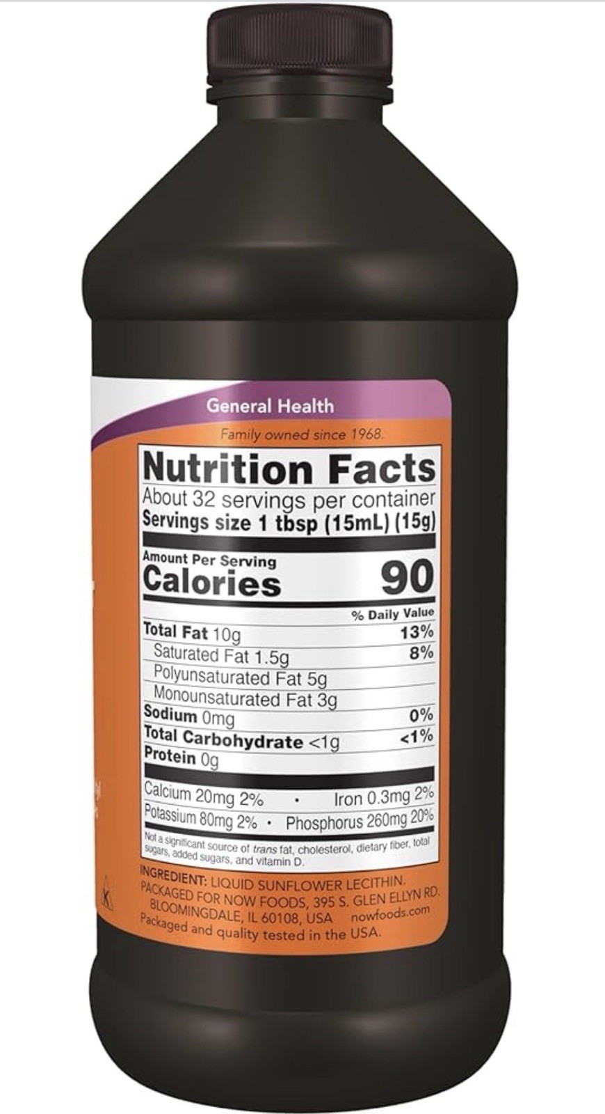 NOW FOODS SunFlower Lecithin Liquid 16oz Natural Phospholipids Fresh Exp. 1/2030