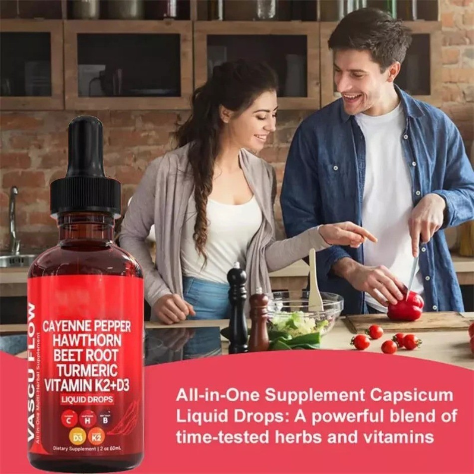 Cayenne Pepper Hawthorn Beet Root Turmeric Vitamin K2+D3 Liquid Drops 60ML 1-3X
