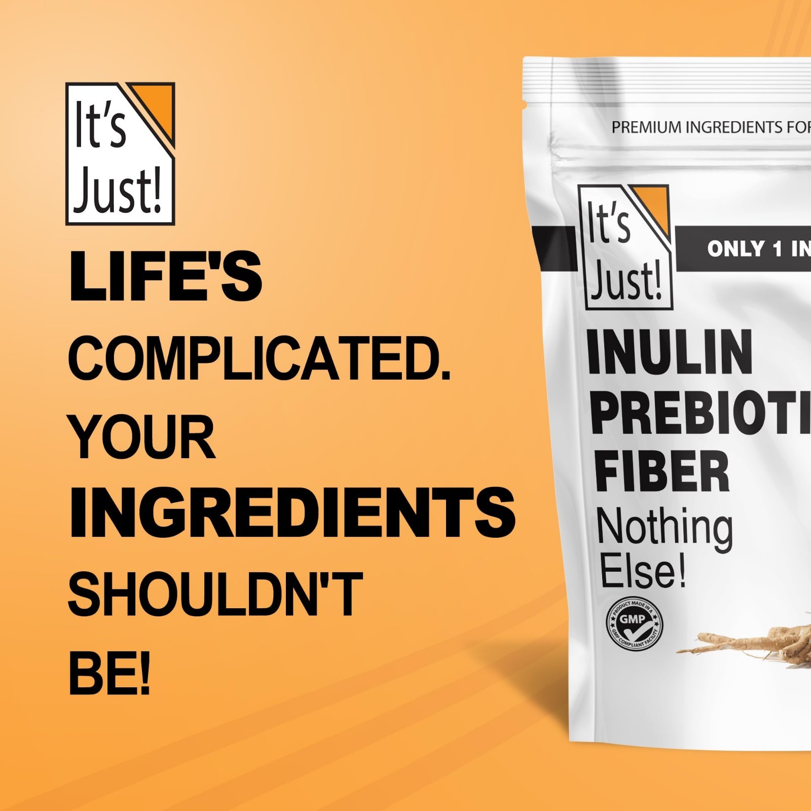 Inulin Prebiotic Fiber Powder – Water Soluble Chicory Root, Gut Health, Vegan, K