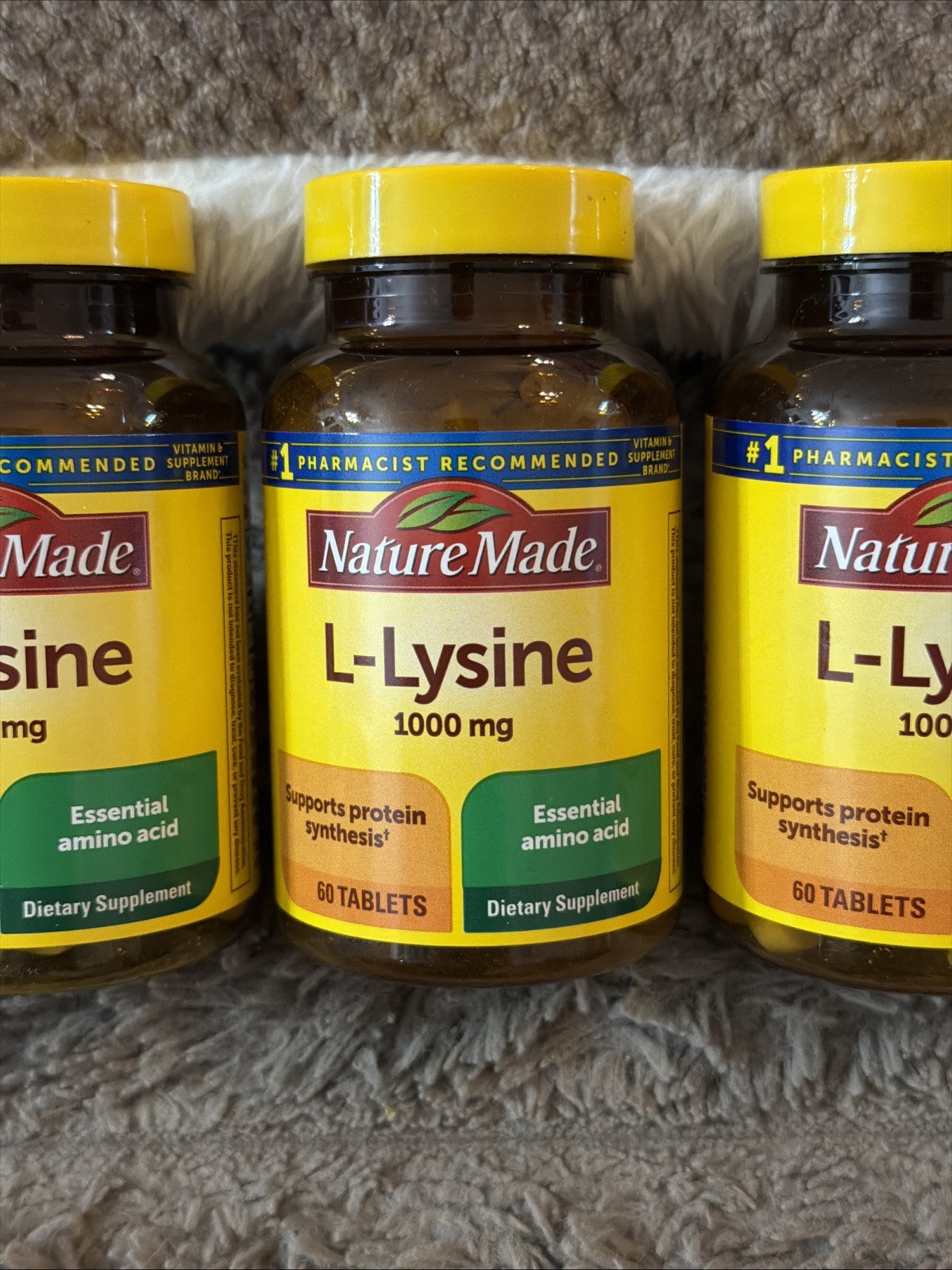 3 Pack Nature Made L-Lysine 1000mg 180 Tablets (60Ct Each) Exp 12/29