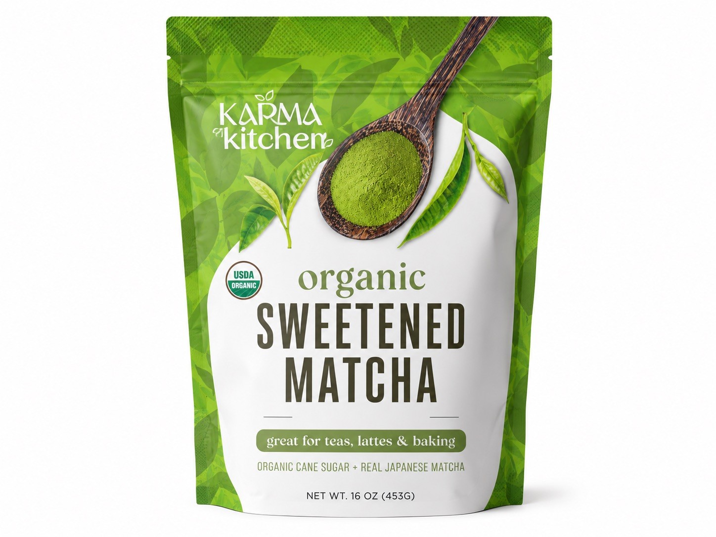 2 Karma Kitchen USDA Organic Sweetened Matcha for Teas Lattes & Baking 16oz
