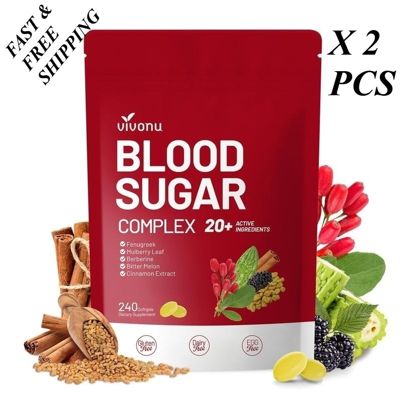 1-3 PCS Vivonu Blood Sugar Complex with 20+ Active Ingredients – 240 Softgels*/*