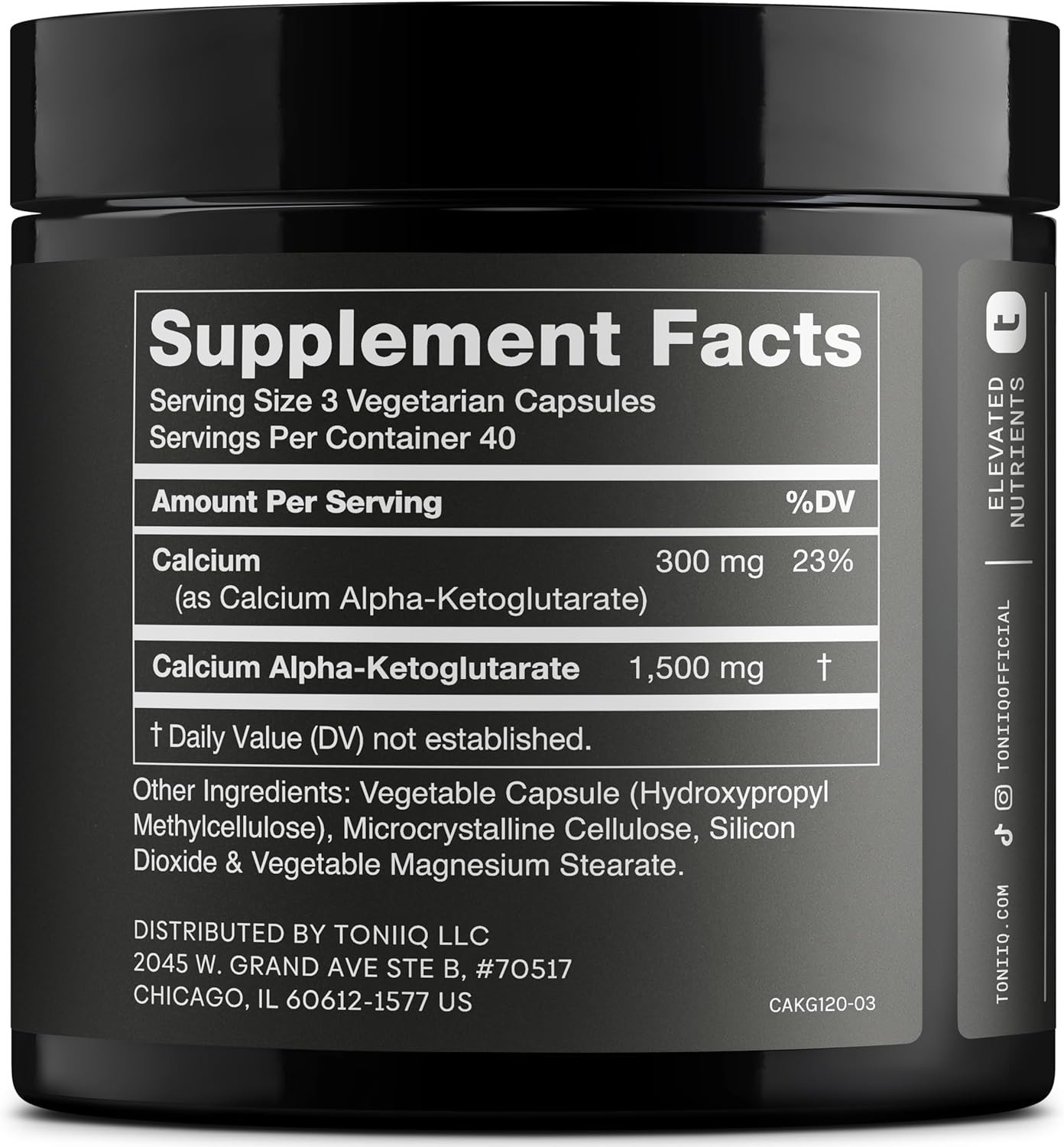 Toniiq 1500mg Ultra High Purity Ca AKG Supplement – 99%+ Highly Purified and Bio