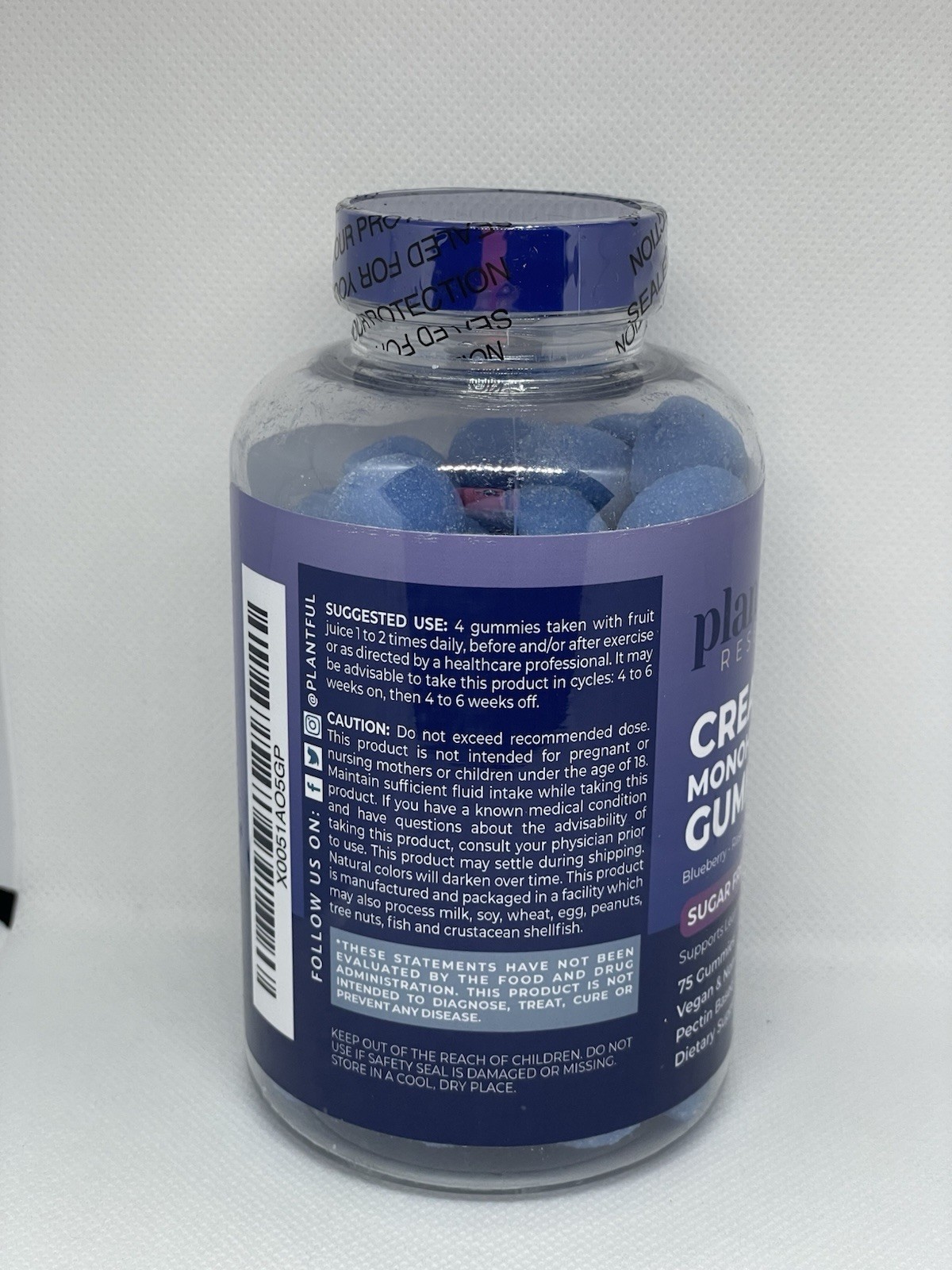 Creatine Monohydrate Gummies 5000mg Blueberry Raspberry Sugar-Free 75ct Vegan