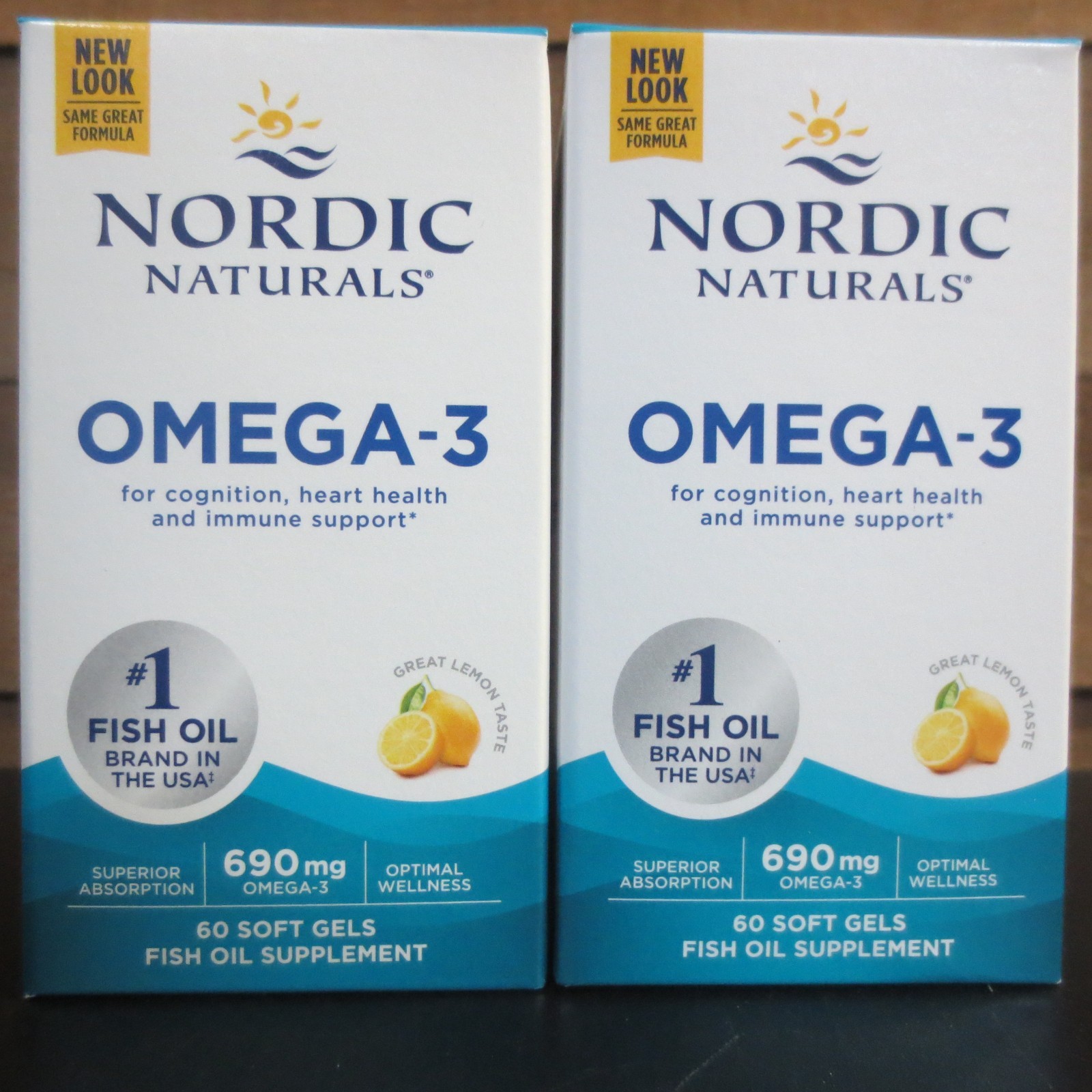 Nordic Naturals Omega-3, Lemon Flavor – 60 Soft Gels – 690 mg – 2 BOXES