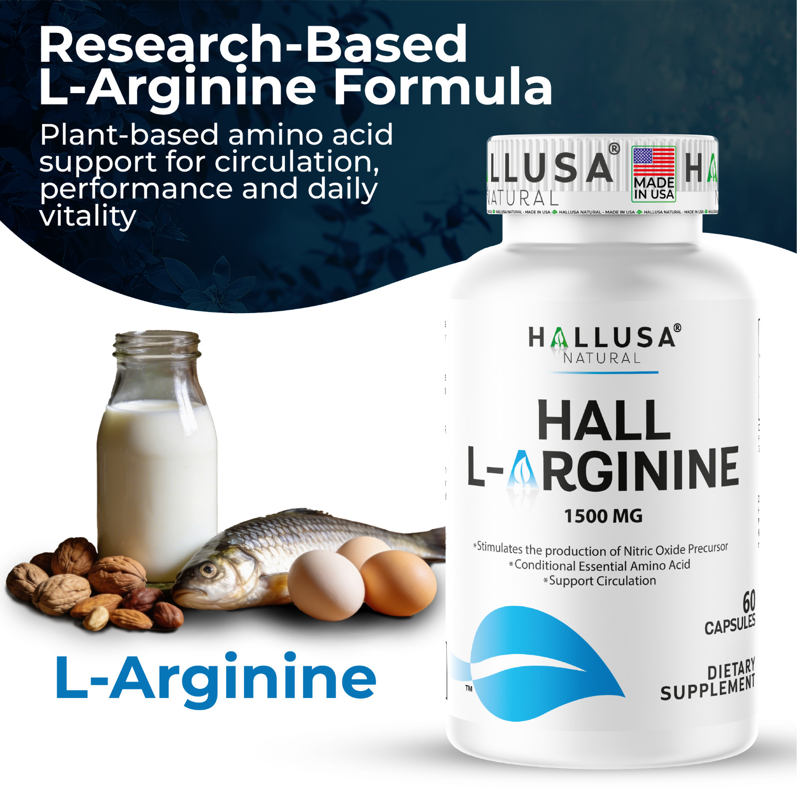 L- ARGININE – Muscle Support – Improves Blood Flow Better Erection – 60 Cap