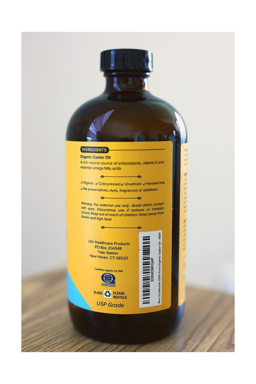 Us Naturals 16oz Organic Castor Oil – Glass Bottle – USDA Certi… F