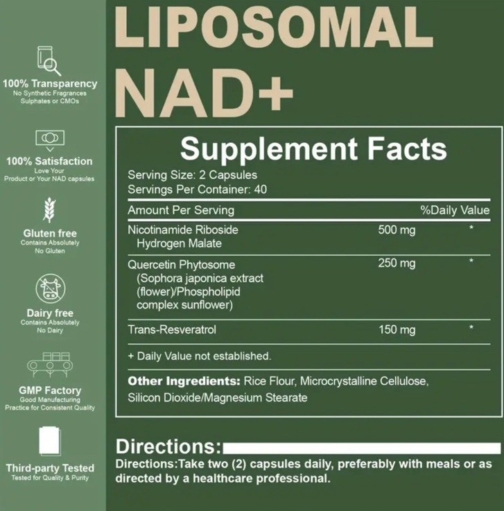 NAD+ Supplement for Anti-Aging Energy Resveratrol & Nicotinamide Riboside Focus