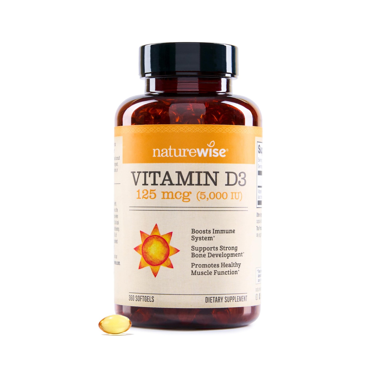 NatureWise Vitamin D3 5000iu (125 mcg) 1 Year 360 Count (Pack of 1), Yellow