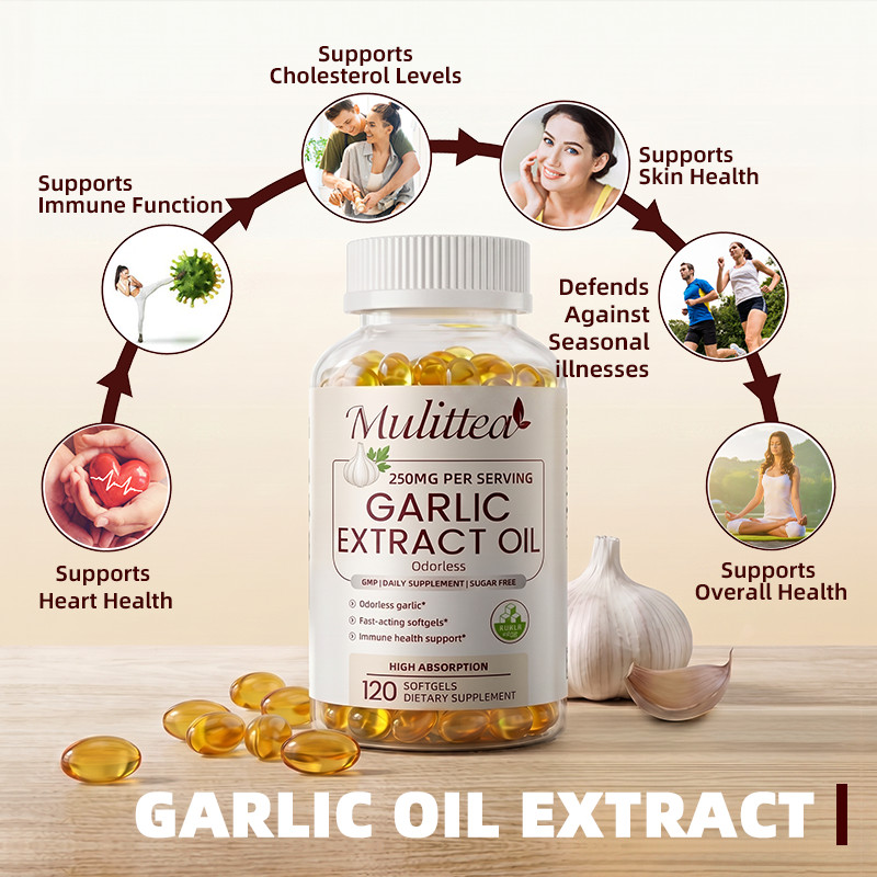 Garlic Oil 5000mg, Odorless Garlic 500:1 Extract,, Natural,120-600 Caps