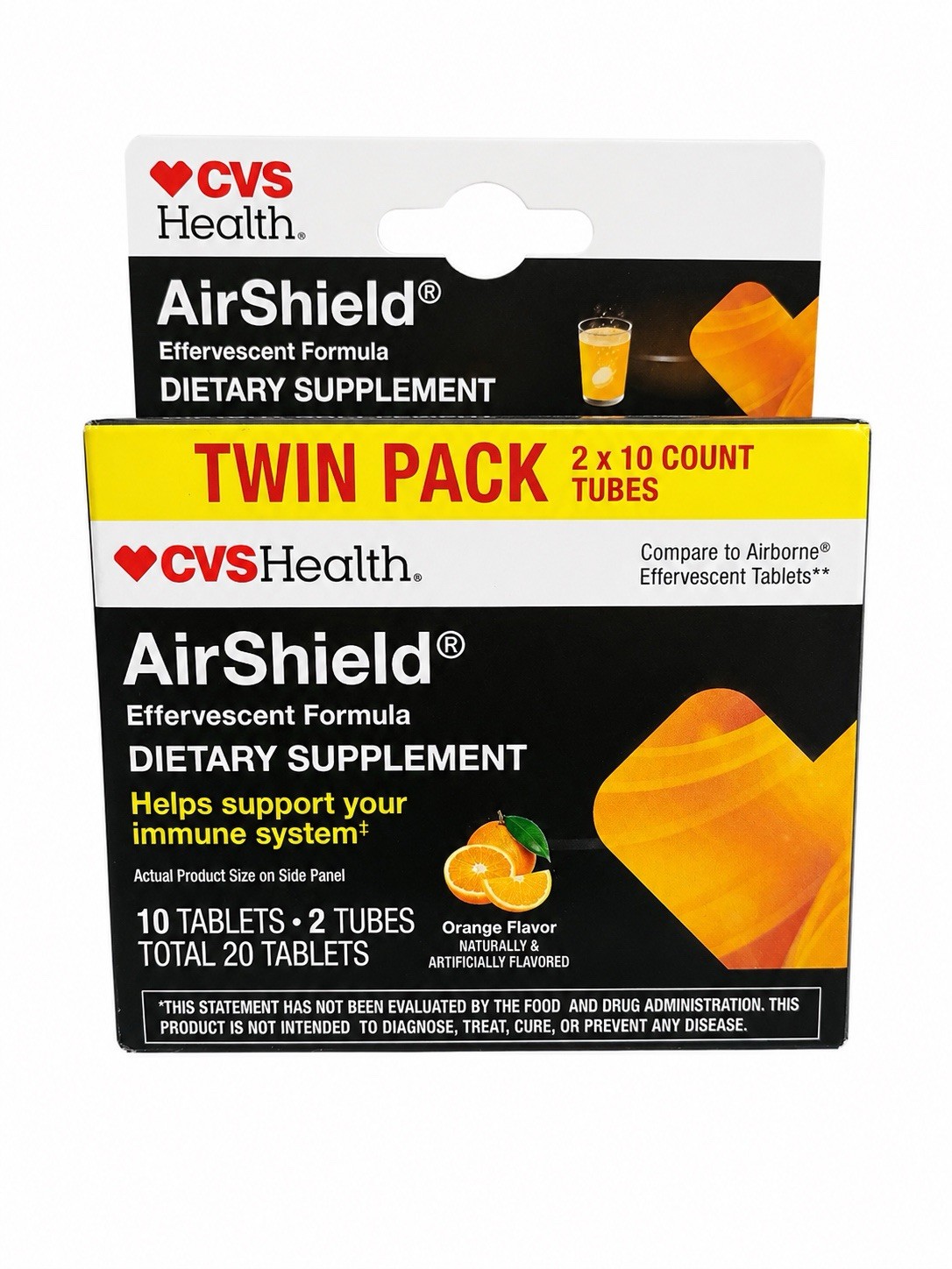 Orange Effervescent Dietary Supplement Tablets Twin Pack 20 Count