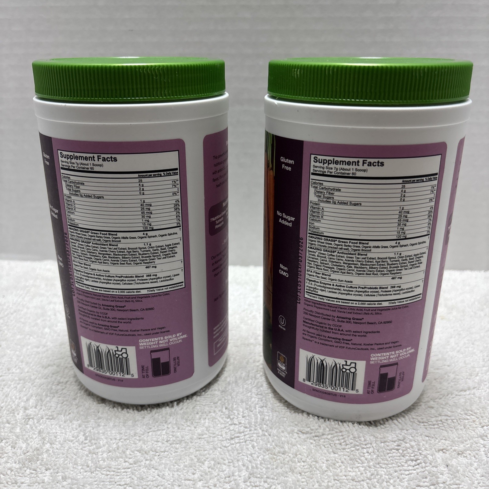 Lot of 2 Amazing Grass Greens Superfood Antioxidant Powder 14.8oz 03/2026
