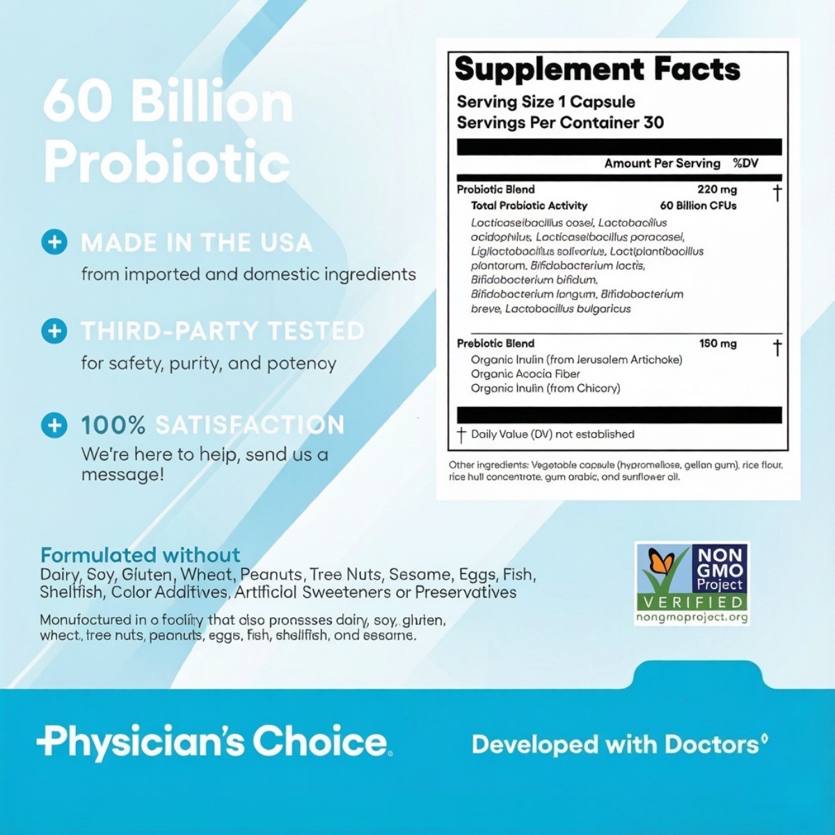 Physician’s Choice 60B Probiotic, 10 Strains, Gut/Gut Digestive/Immune, 30 Caps