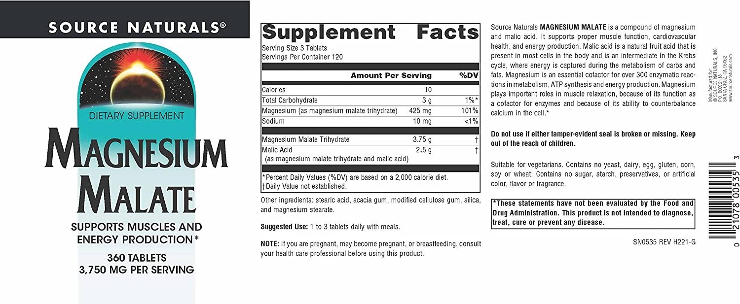 Source Naturals, Magnesium Malate 3750 mg per Serving 360TAB