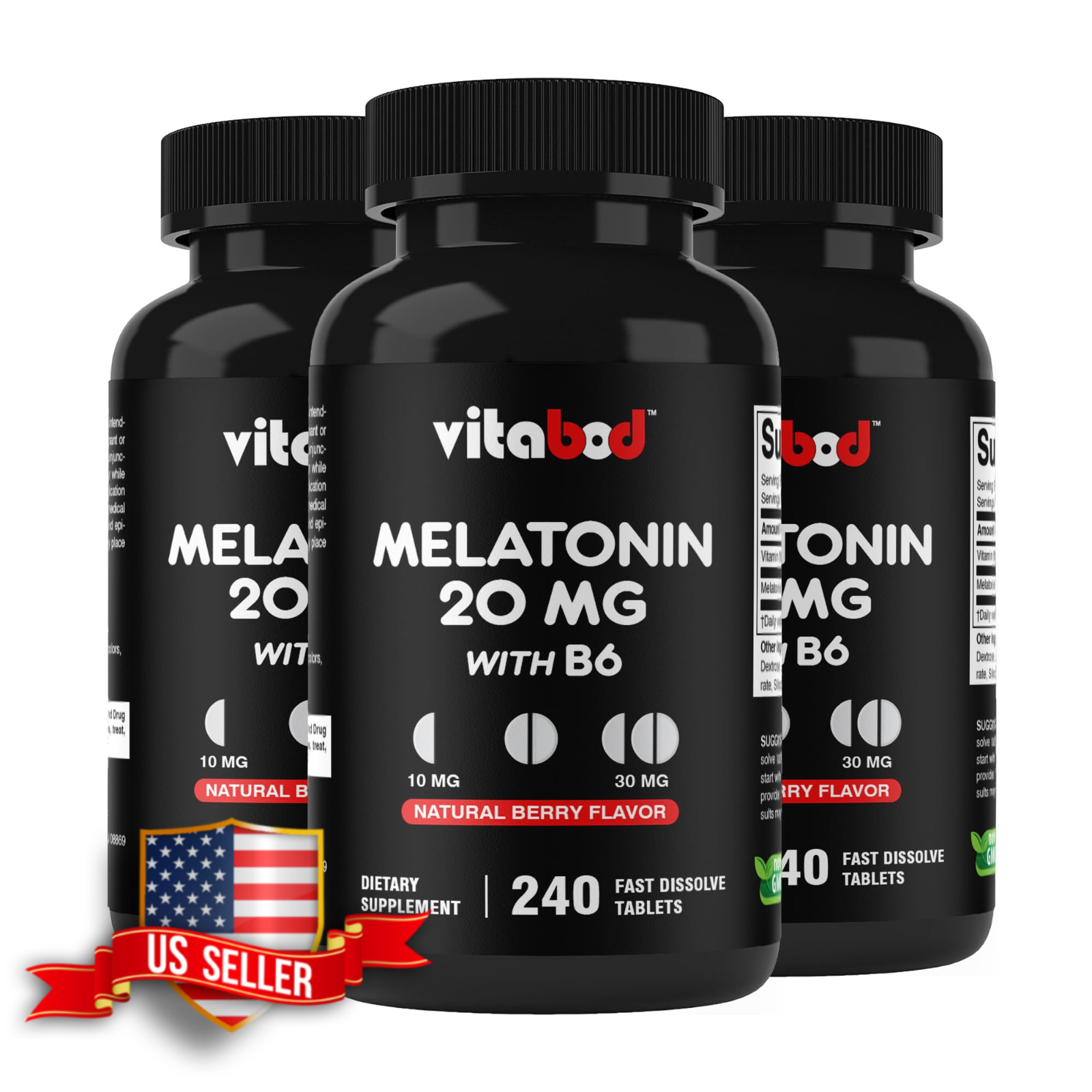 Vitabod Melatonin 20 mg Fast Dissolve Tablets Natural Berry Flavor 240 Count