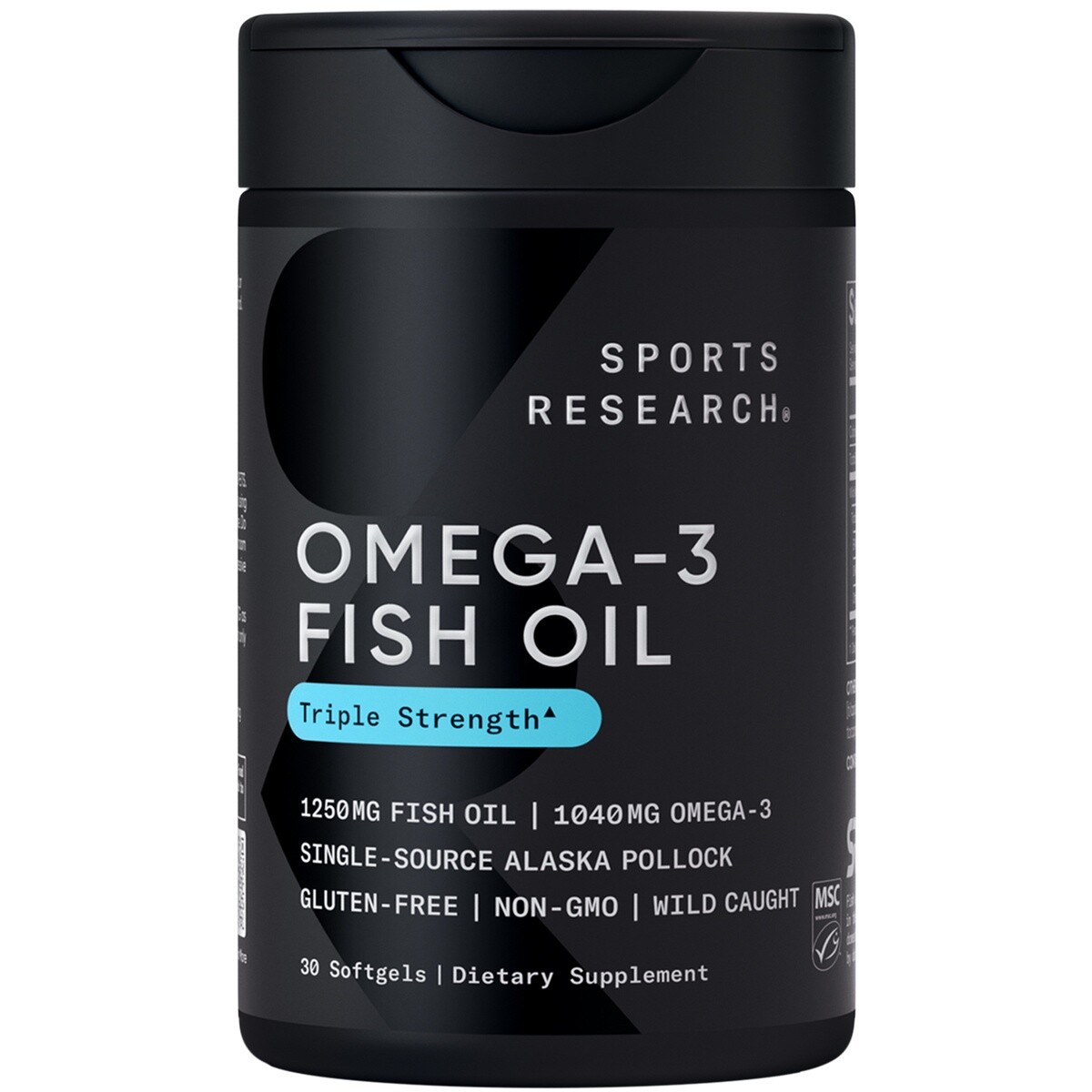 Triple Strength Omega 3 Fish Oil 1250mg Wild Alaska Pollock Burpless 30 Softgels