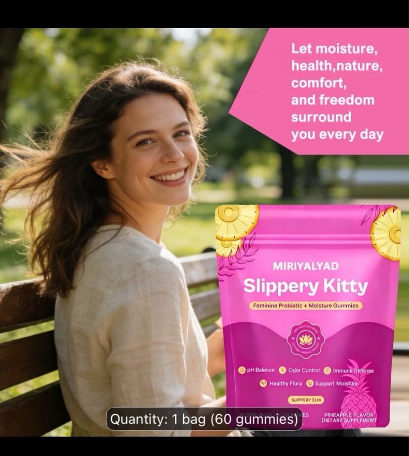 1pk Slippery Kitty Women’s Probiotic Gummies 60counts Pineapple Flavor Glue Free