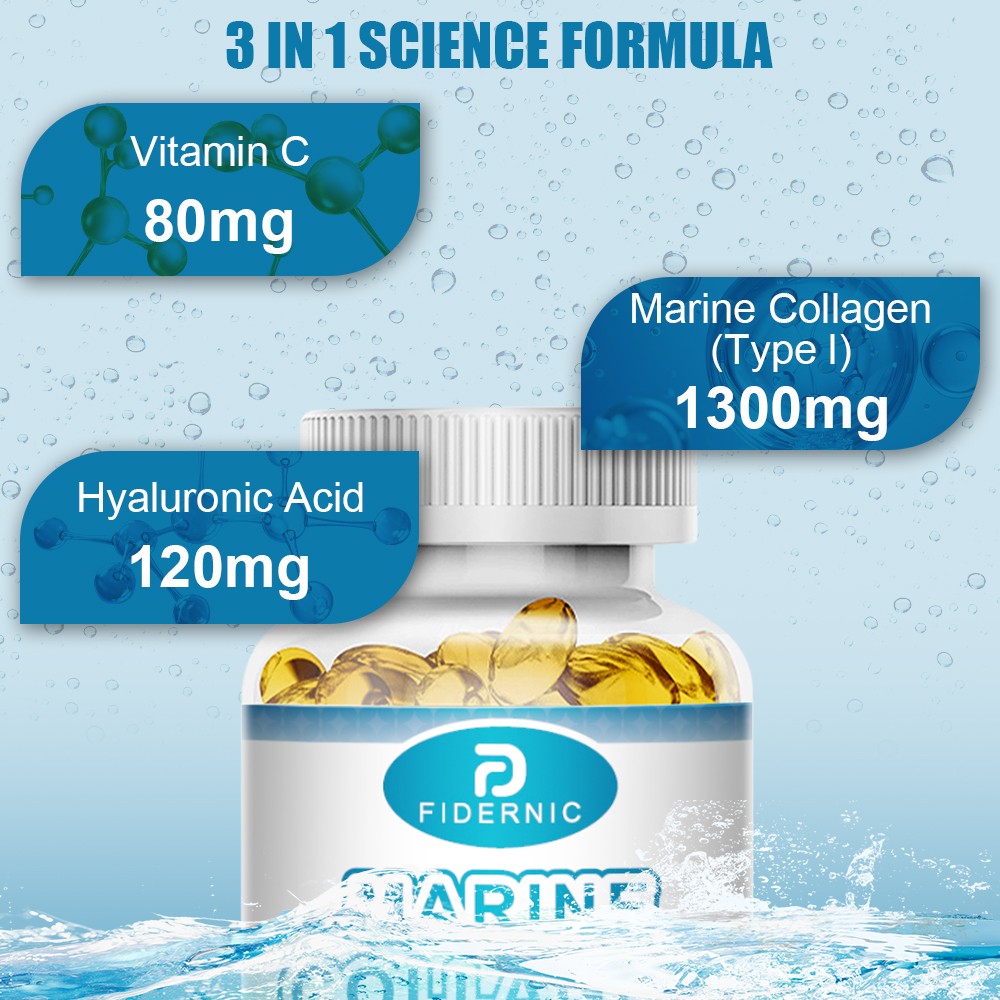 Marine Collagen 1300mg With added Hyaluronic Acid and Vitamin C，120 capusles