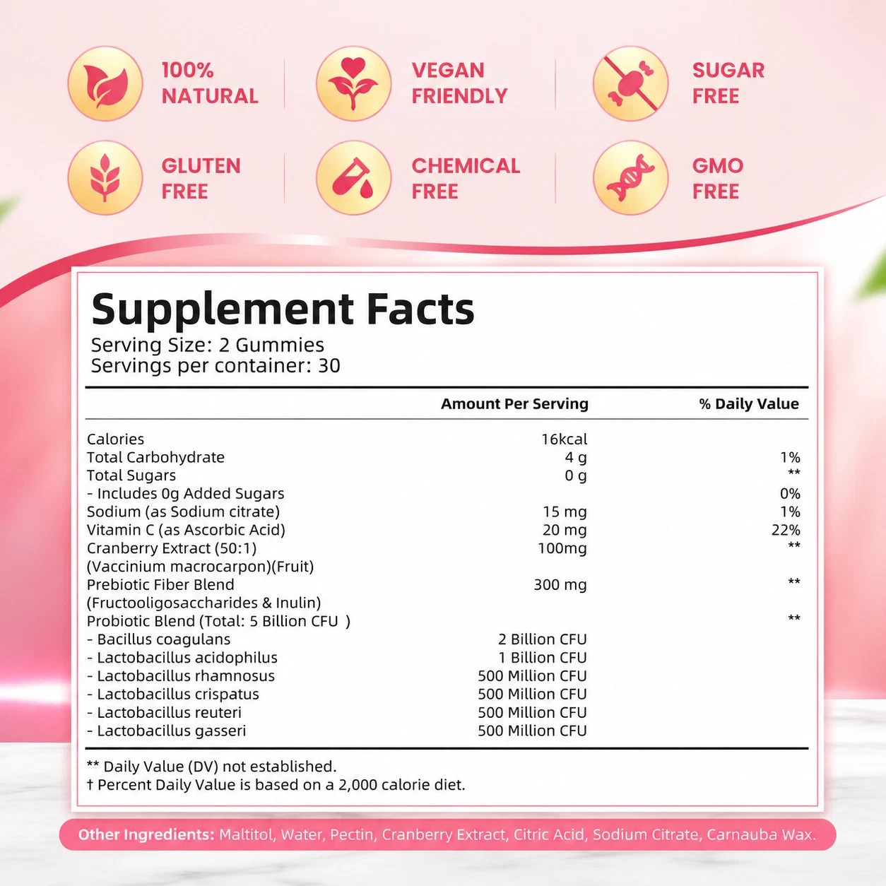 Vivonu Women’s Cranberry Probiotic Gummies 5 Billion CFU Feminine Flora Support