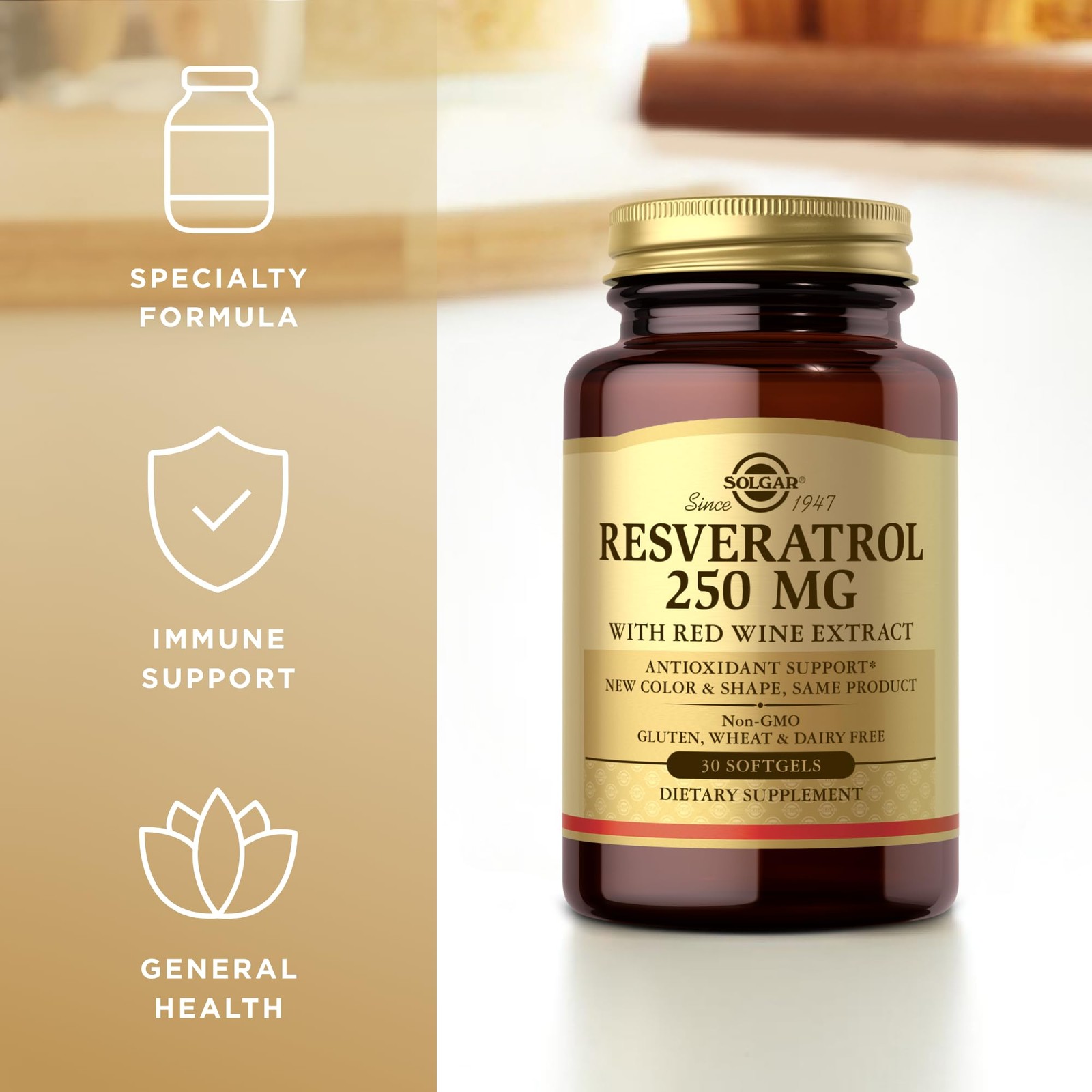 Solgar Resveratrol 250 mg with Red 30 Count (Pack of 1), Standard Packaging