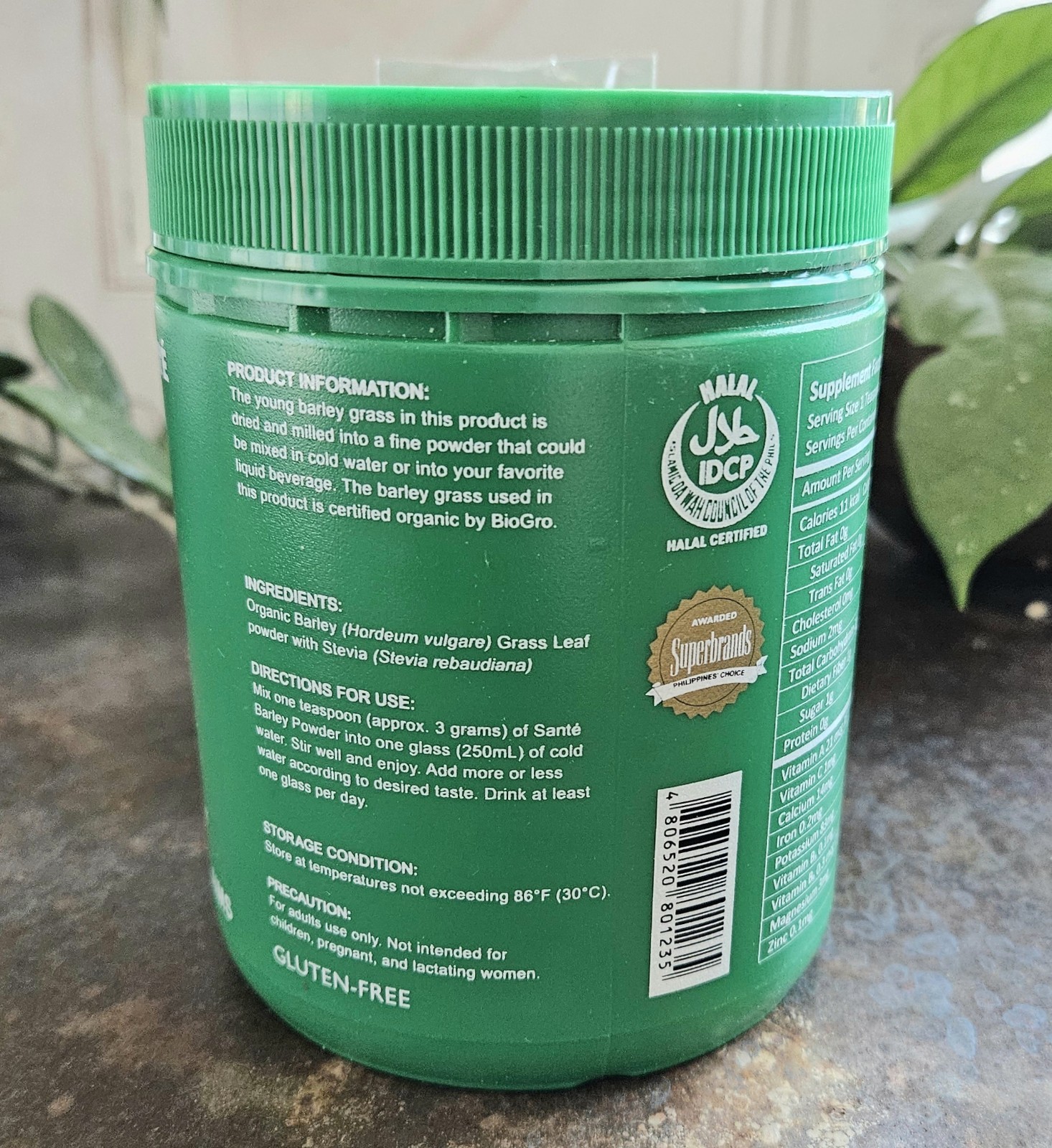 Santé Barley Powder Certified Organic 200g Canister W/ Stevia Exp. Oct. 2027 NEW