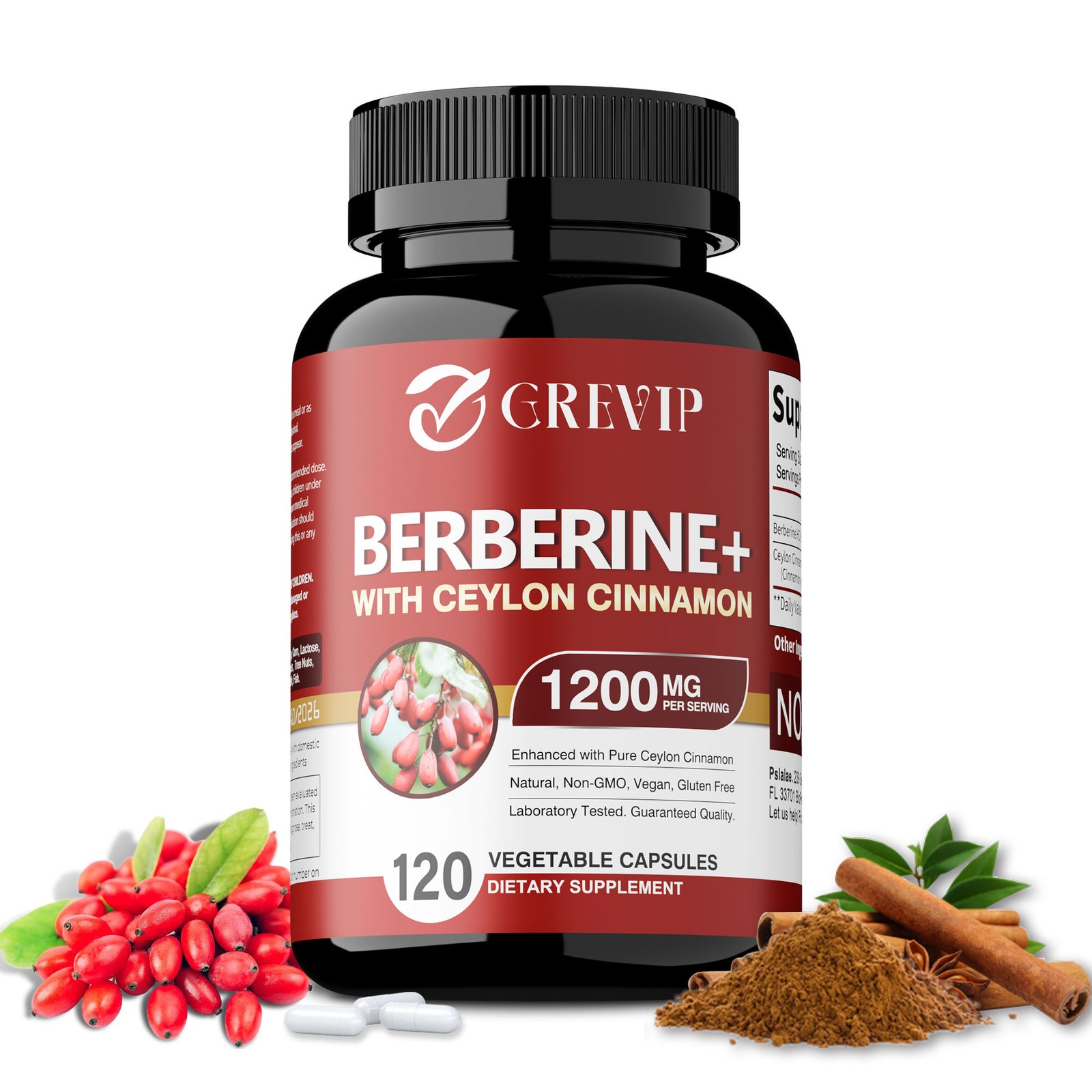Berberine HCI+Ceylon Cinnamon 1200mg – Cardiovascular Health,Blood Sugar Support