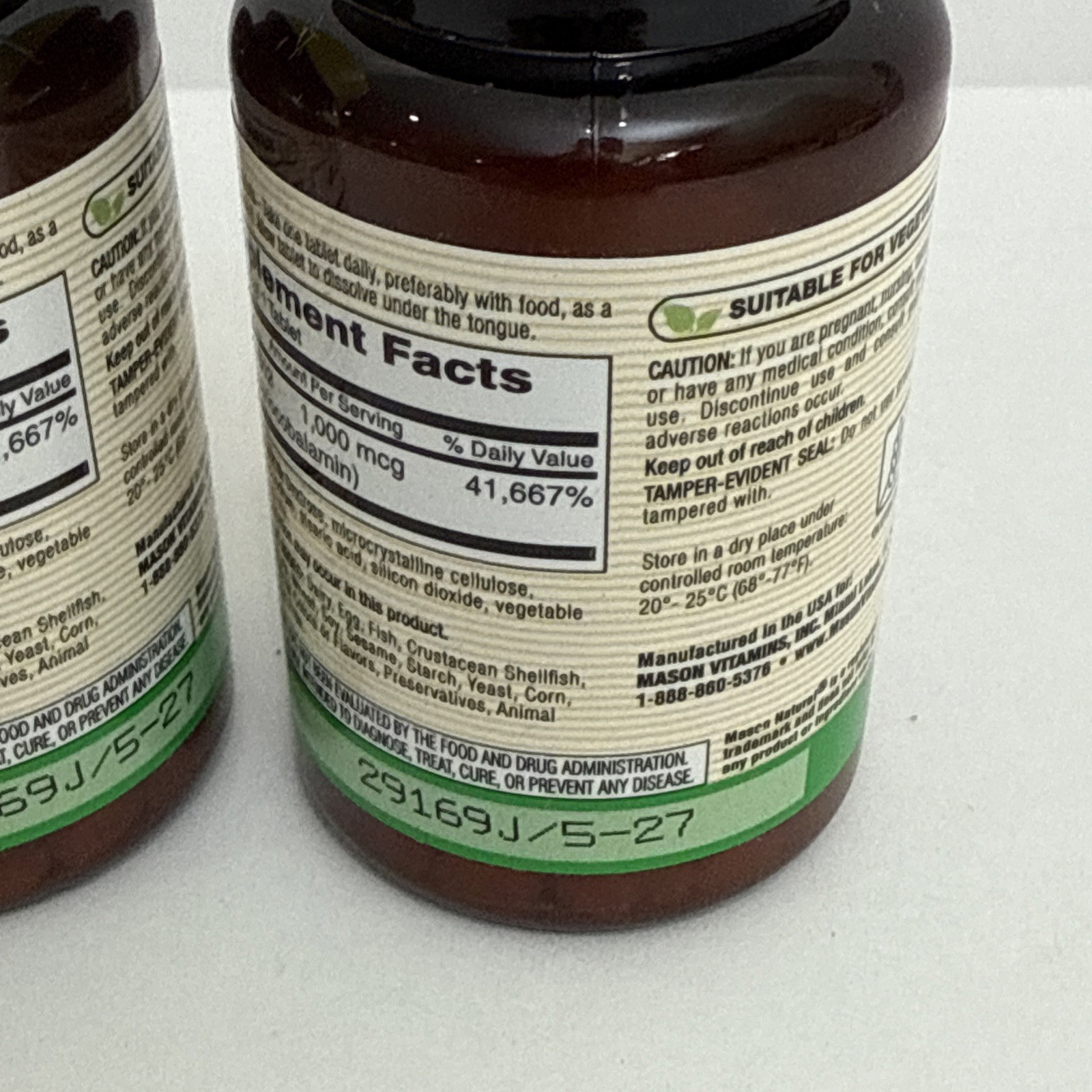2 X Vitamin B-12 Quick Dissolve 1000 Mcg 100 Tabs By Mason Natural – Exp 5/27