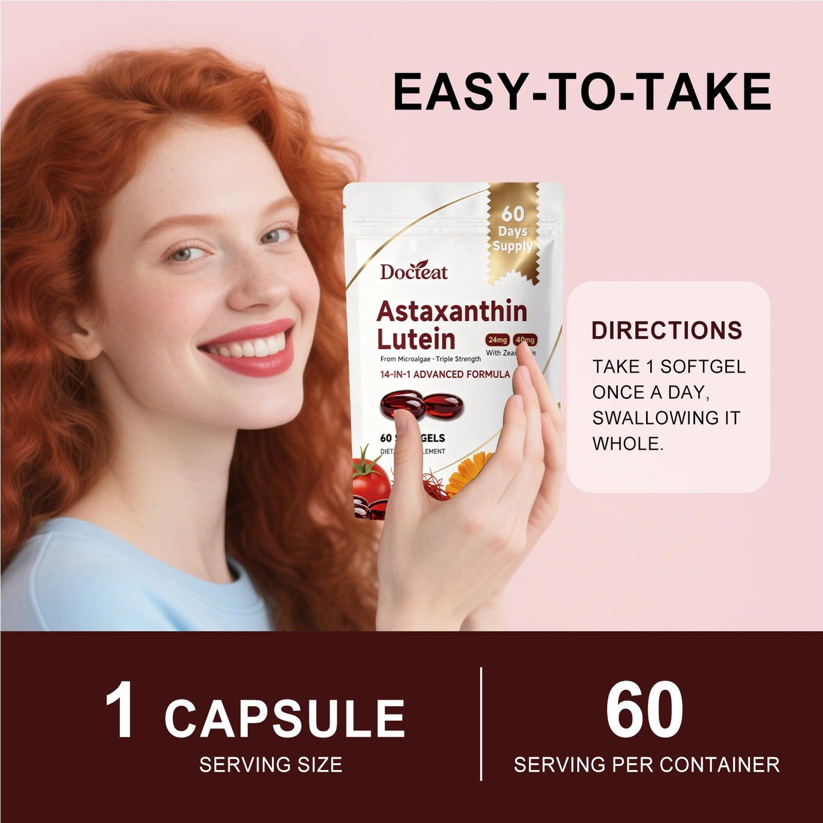 Astaxanthin 14-in-1 24mg & Lutein 40mg with Zeaxanthin Supplements