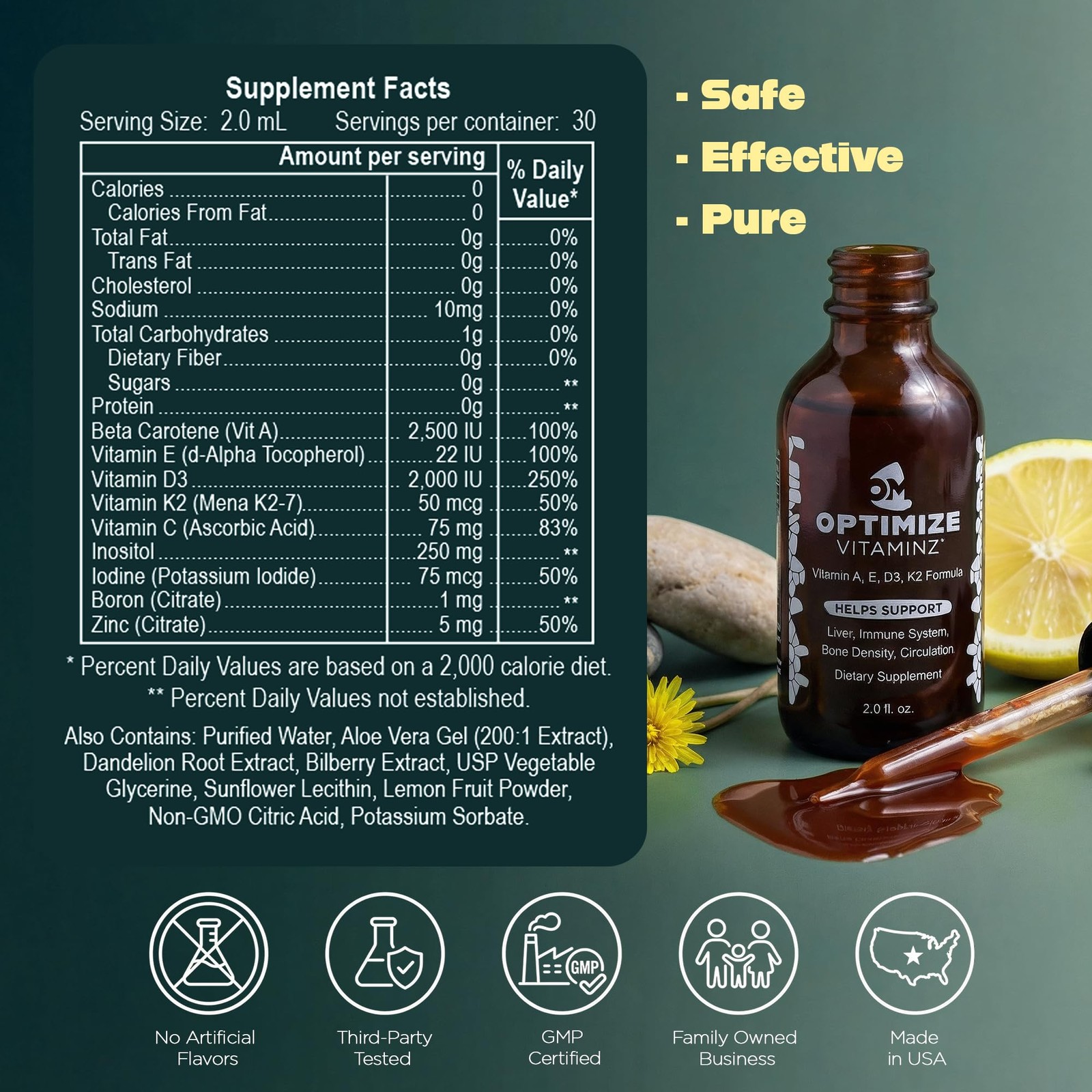 Optimize Minerals Optimize Vitaminz Liquid Vitamin D3 K2 Drops Dandelion