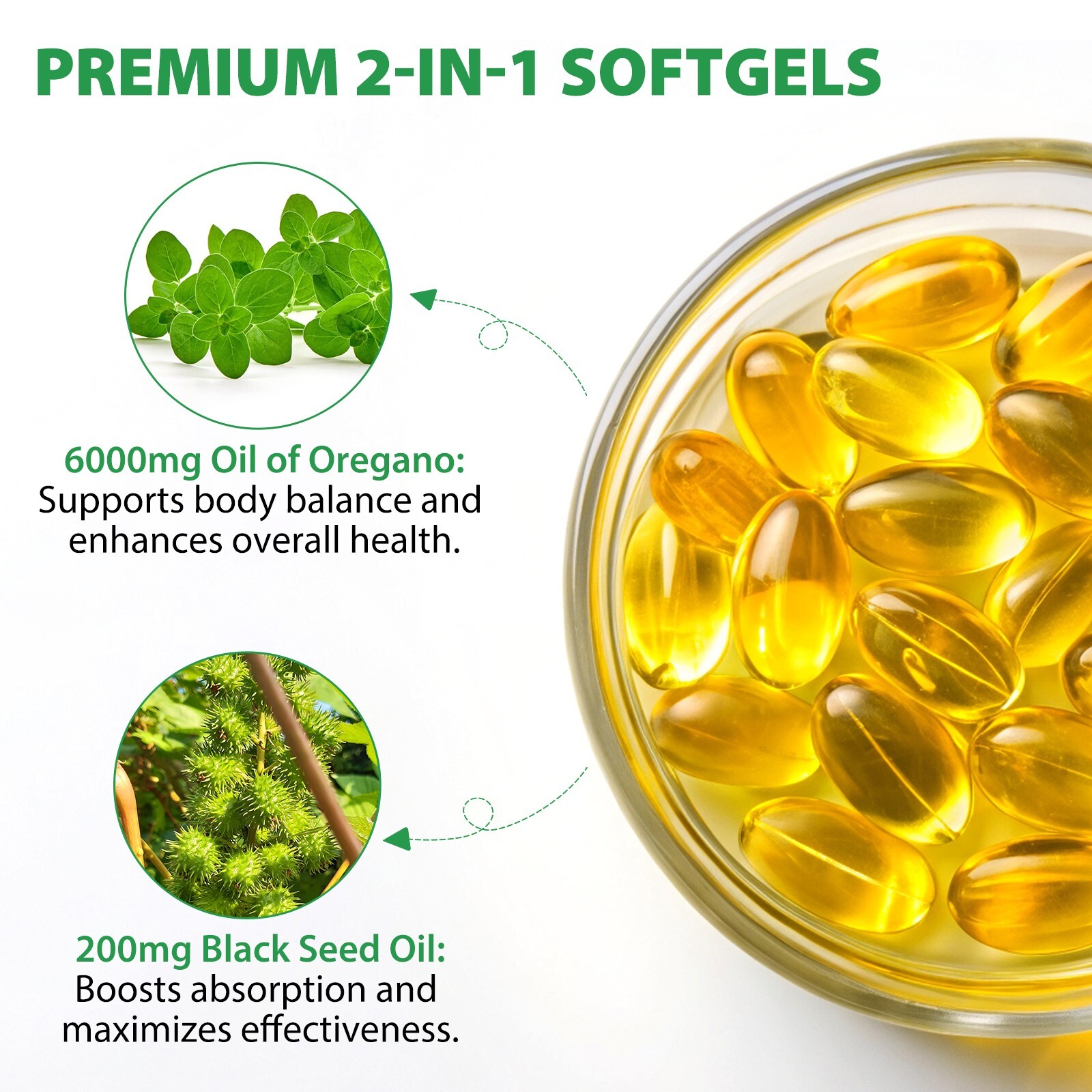Oil Oregano Oil 6000mg 300 Softgel with Black Seed Organic 200mg Immune Support