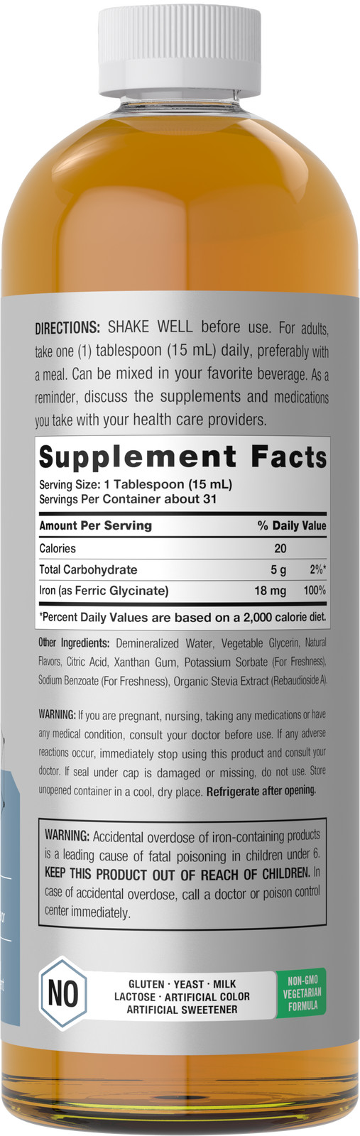 Liquid Iron Suppplement | 16 Fl Oz | Vegan | Fruit Punch Flavor | by Horbaach