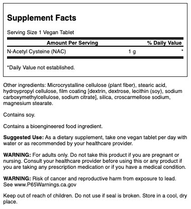 Swanson Nac N-Acetyl Cysteine – Extra Strength 1,000 mg 60 Vegan Tabs