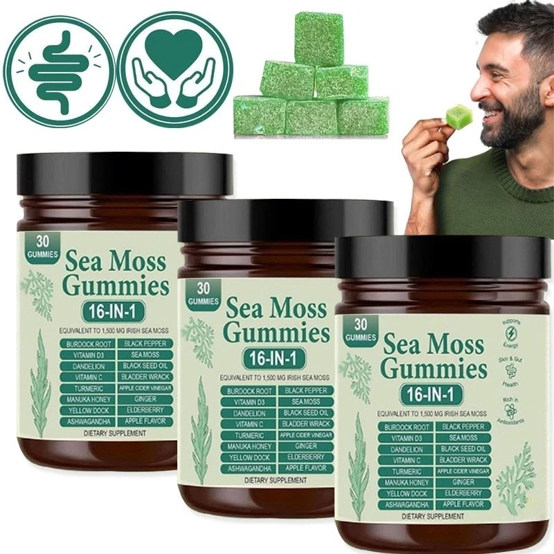 16 in 1 Organic Sea Moss Gummy Irishmoss Extract 6000Mg Green Apple Flavor 1-5pc