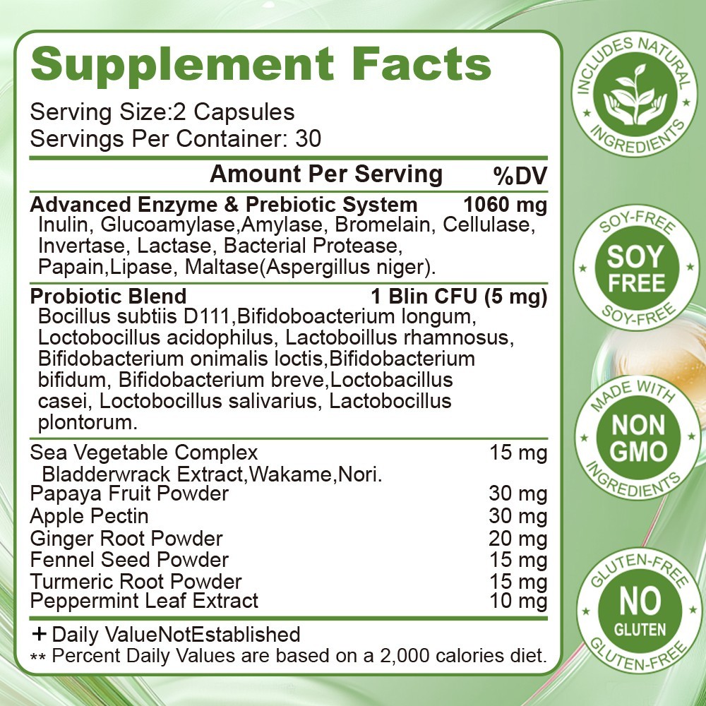 Digestive Enzymes Prebiotic & Probiotics Pancreatin Enzimas Digestivas 60PCS