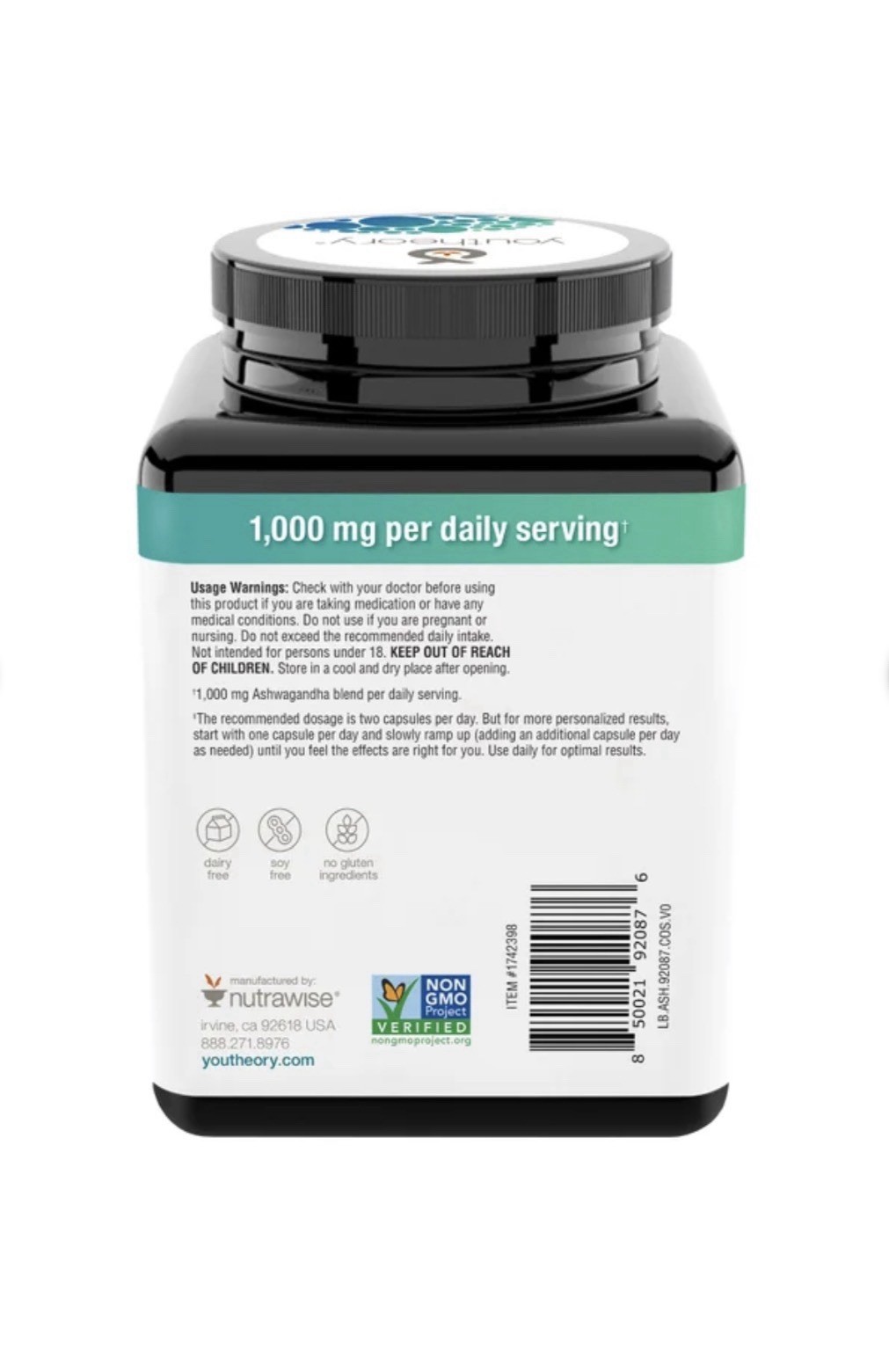 🔥NEW SEALED🔥 Youtheory Ashwagandha 1000 mg 180 Vegetarian Capsules EXP 12/2027