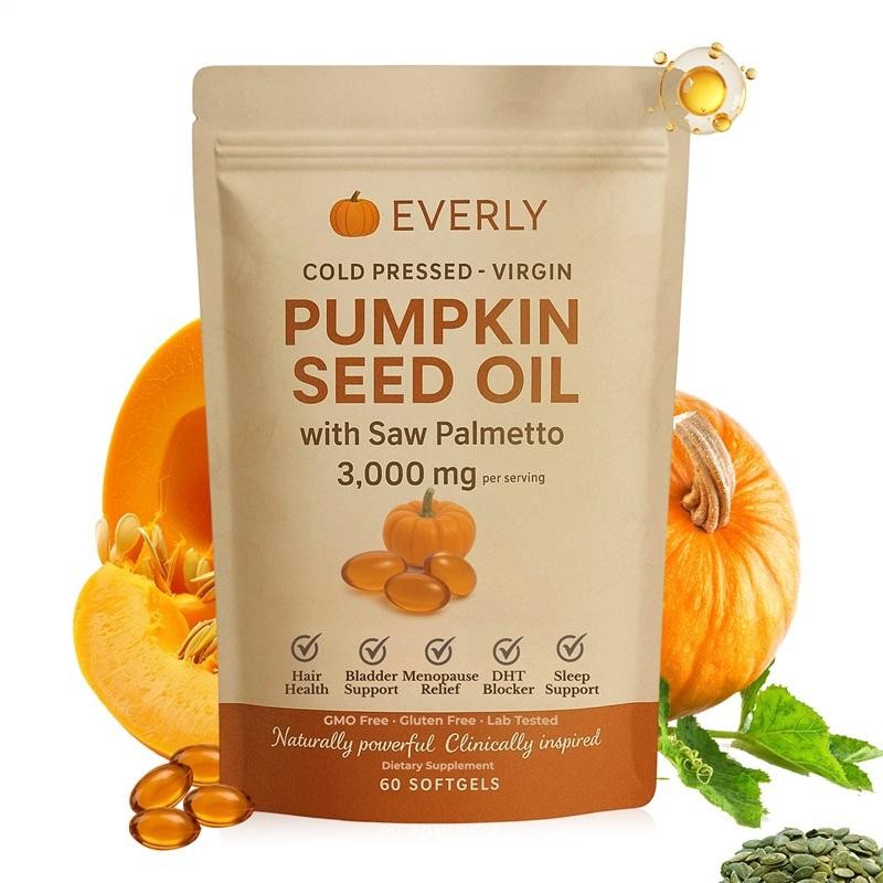 Everly Pumpkin Seed Oil With Saw Palmetto, 60 Softgels, Cold Pressed Sealed
