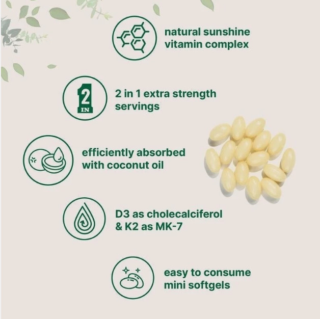 Vitamin D3 10000 iu Plus K2 (MK-7) 200 mcg, 300 Virgin Coconut Oil Softgels