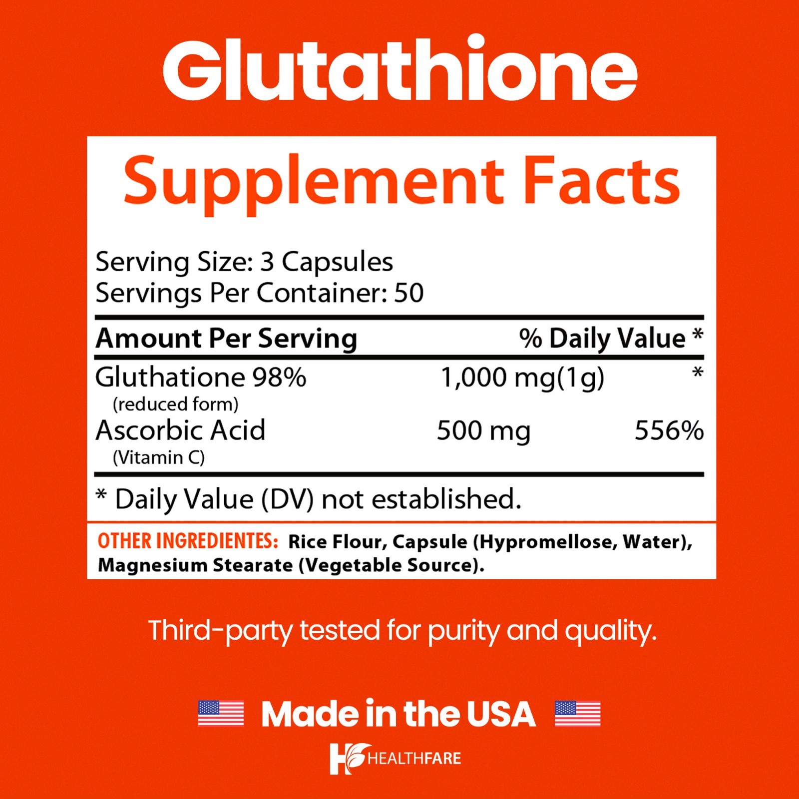 Healthfare Glutathione 1000mg GSH L-Glutathione Reduced 150 Capsules Antioxidant