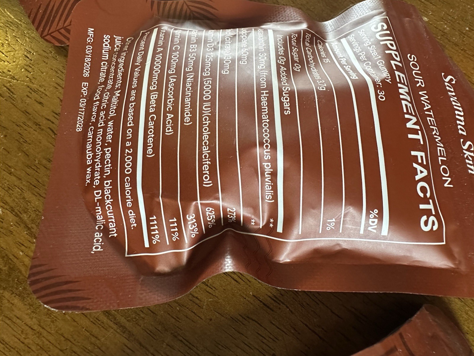 Savanna Skin Sour Watermelon Tanning Vitamin Gummies, 3 packs. Unisex Adult