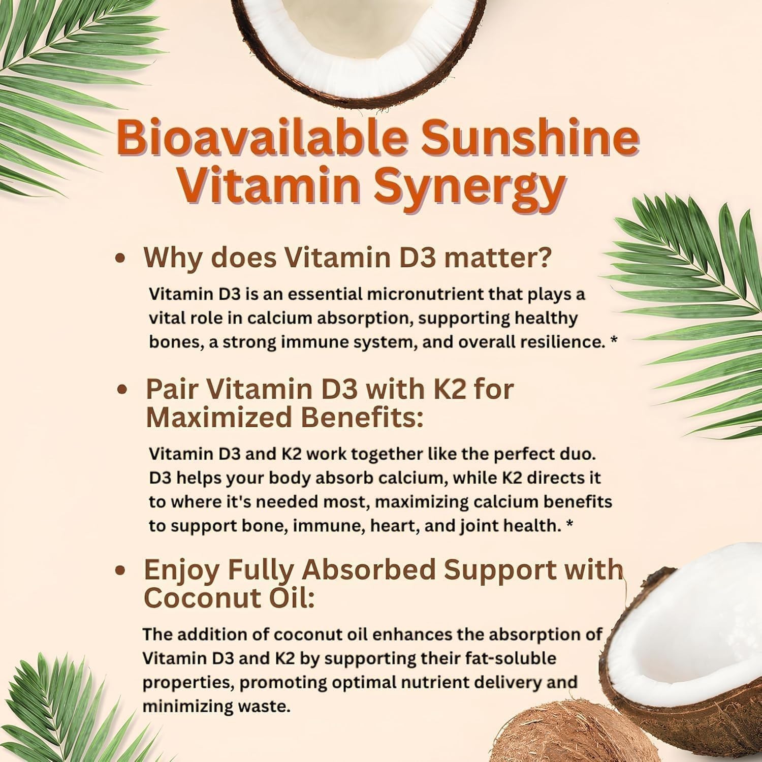 Vitamin D3 10000 iu Plus K2 (MK-7) 200 mcg, 300 Virgin Coconut Oil Softgels NEW