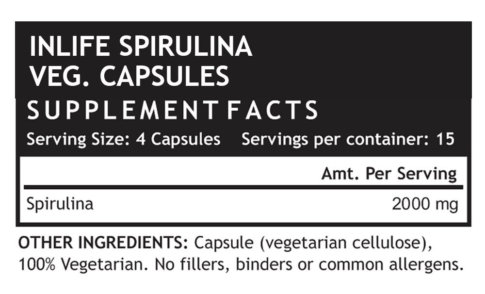 INLIFE Organic Certified Spirulina Supplement 500 mg – 60 Vegetarian-LONG EXPIRY