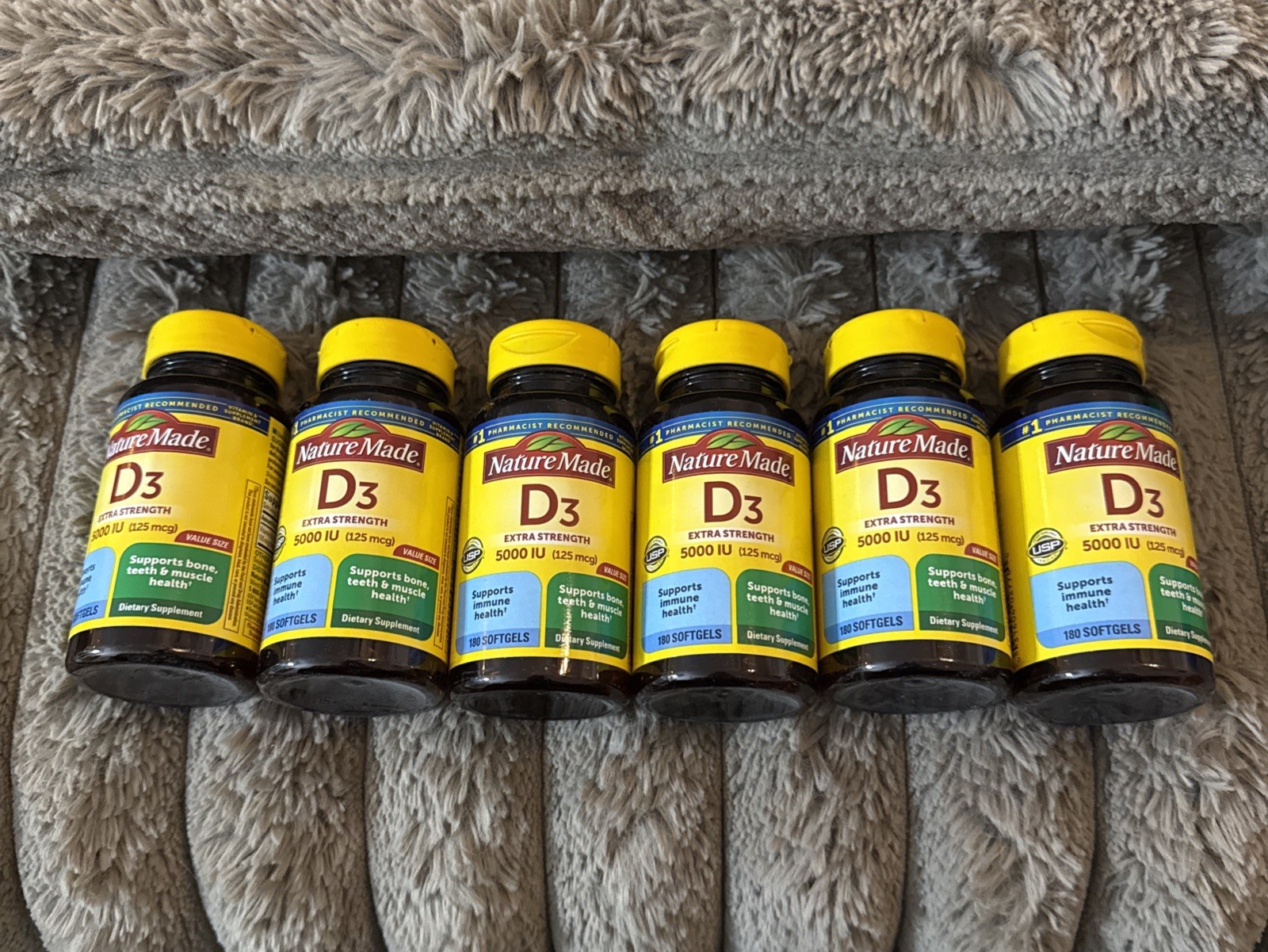Nature Made -Vitamin D3 5000 IU(125mcg) Extra Strength 180 Count Each Lot of 6